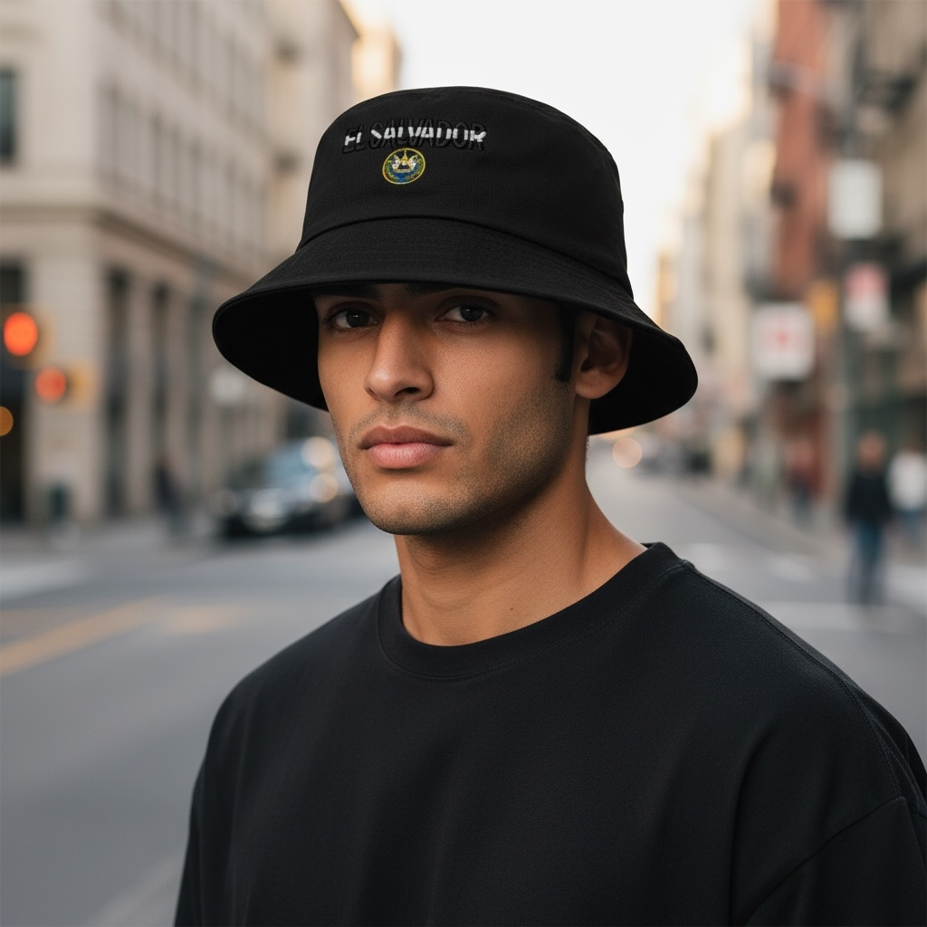 El Salvador Flag Embroidered Bucket Hat, Unisex, Casual Street Style