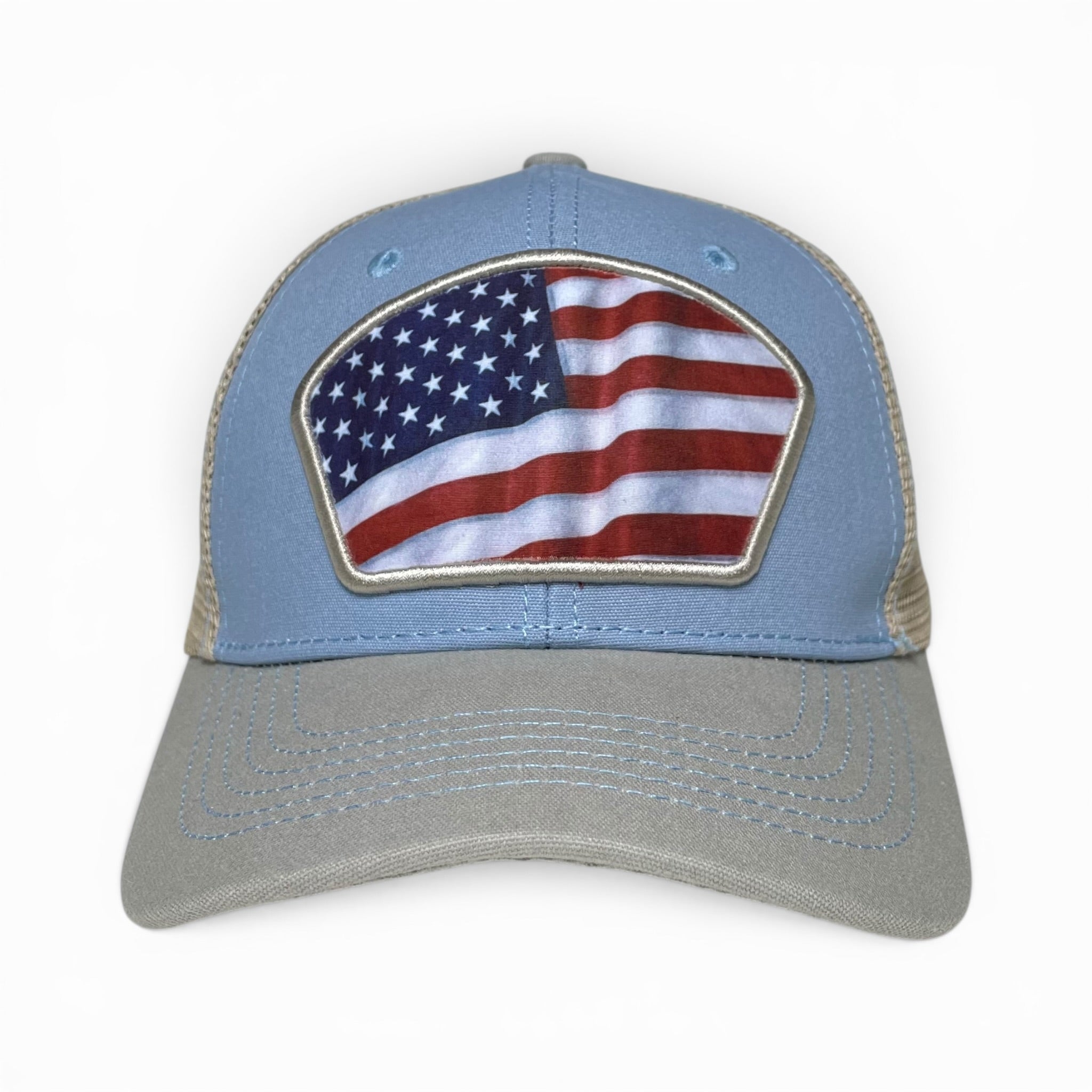 American USA Flag Baseball Snapback Cap – Blue, curved brim, Unisex