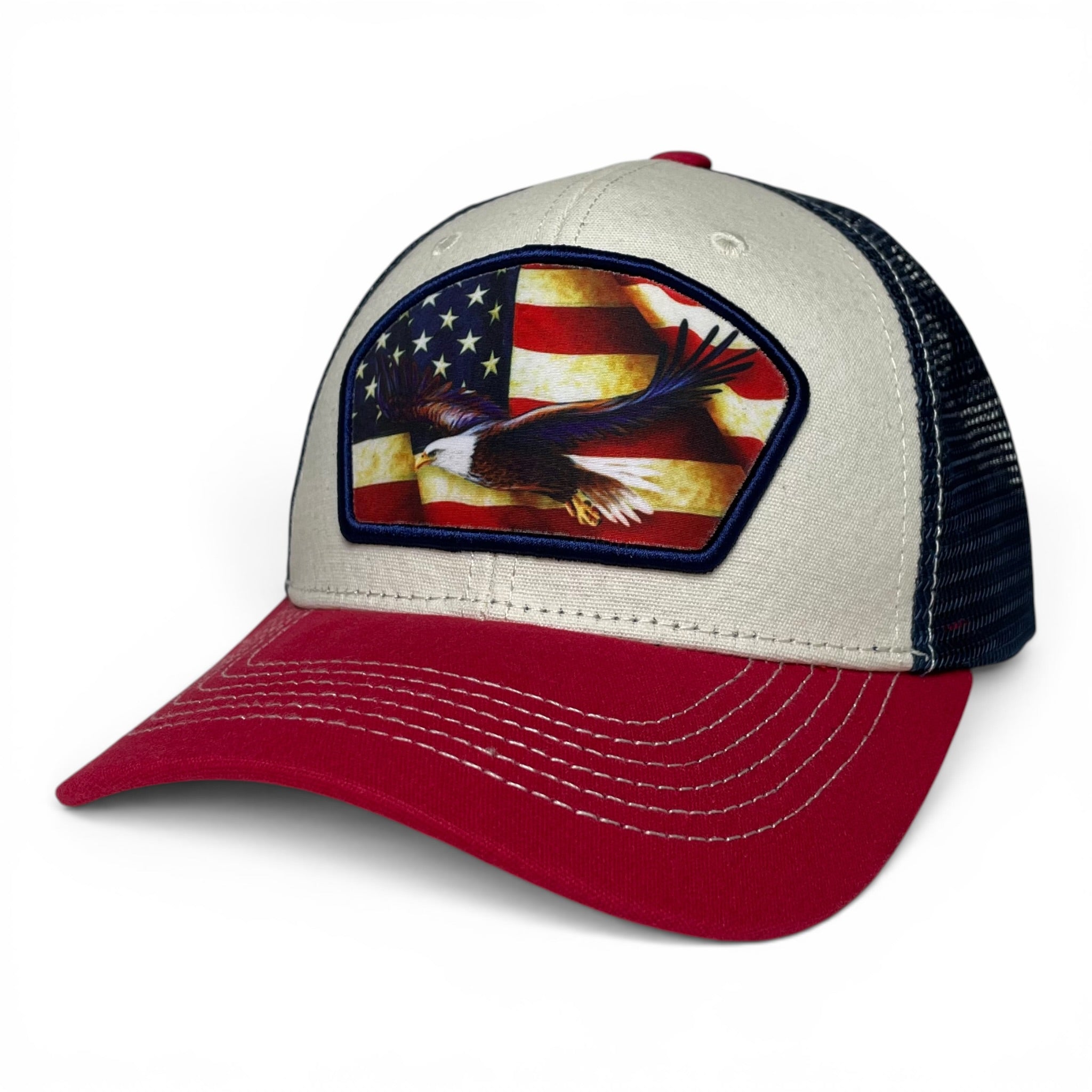 American Eagle United States Flag Patch Snapback Cap, Mesh Back