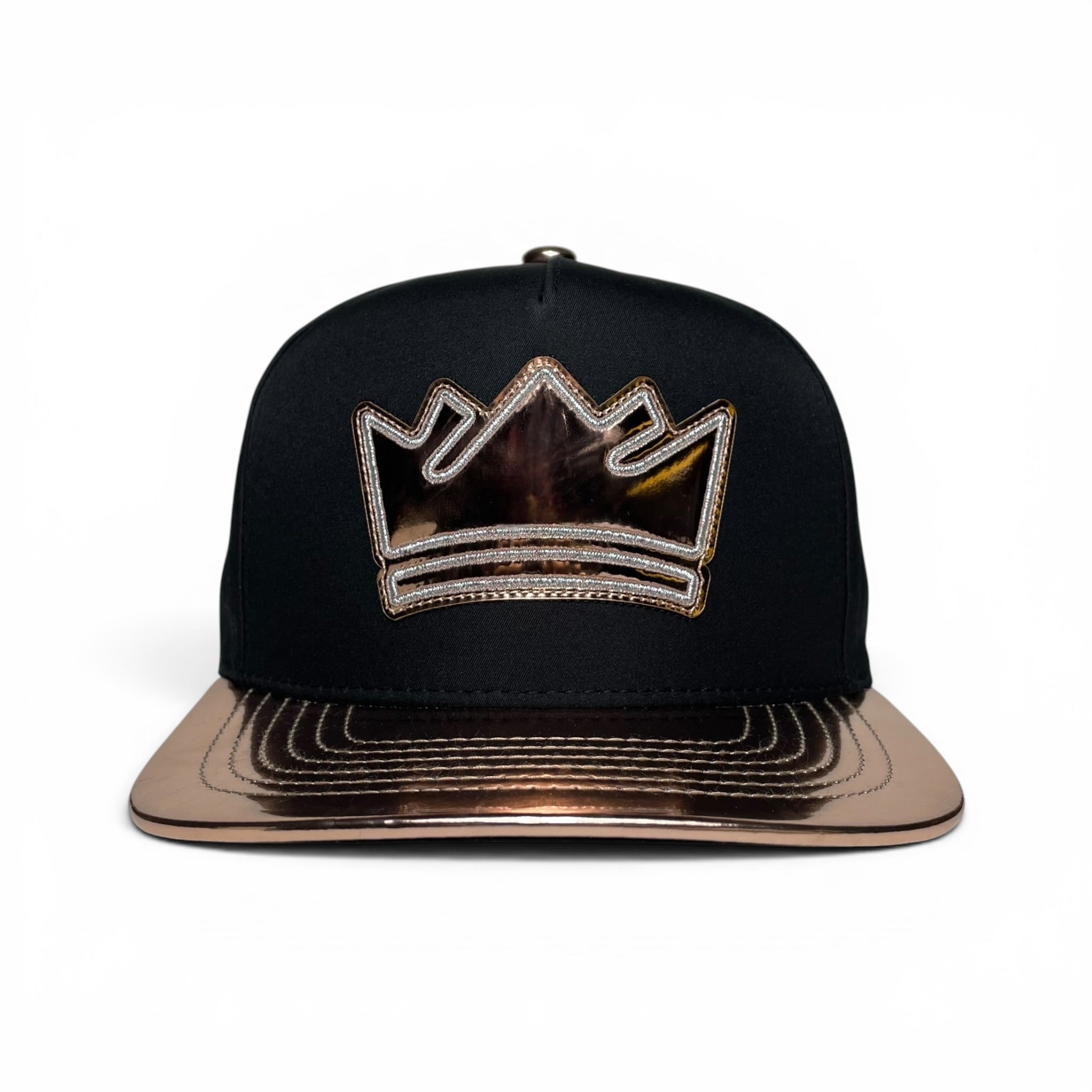 King Crown Snapback Cap, Gold, Vinyl Flat Brim, Hip-Hop Style