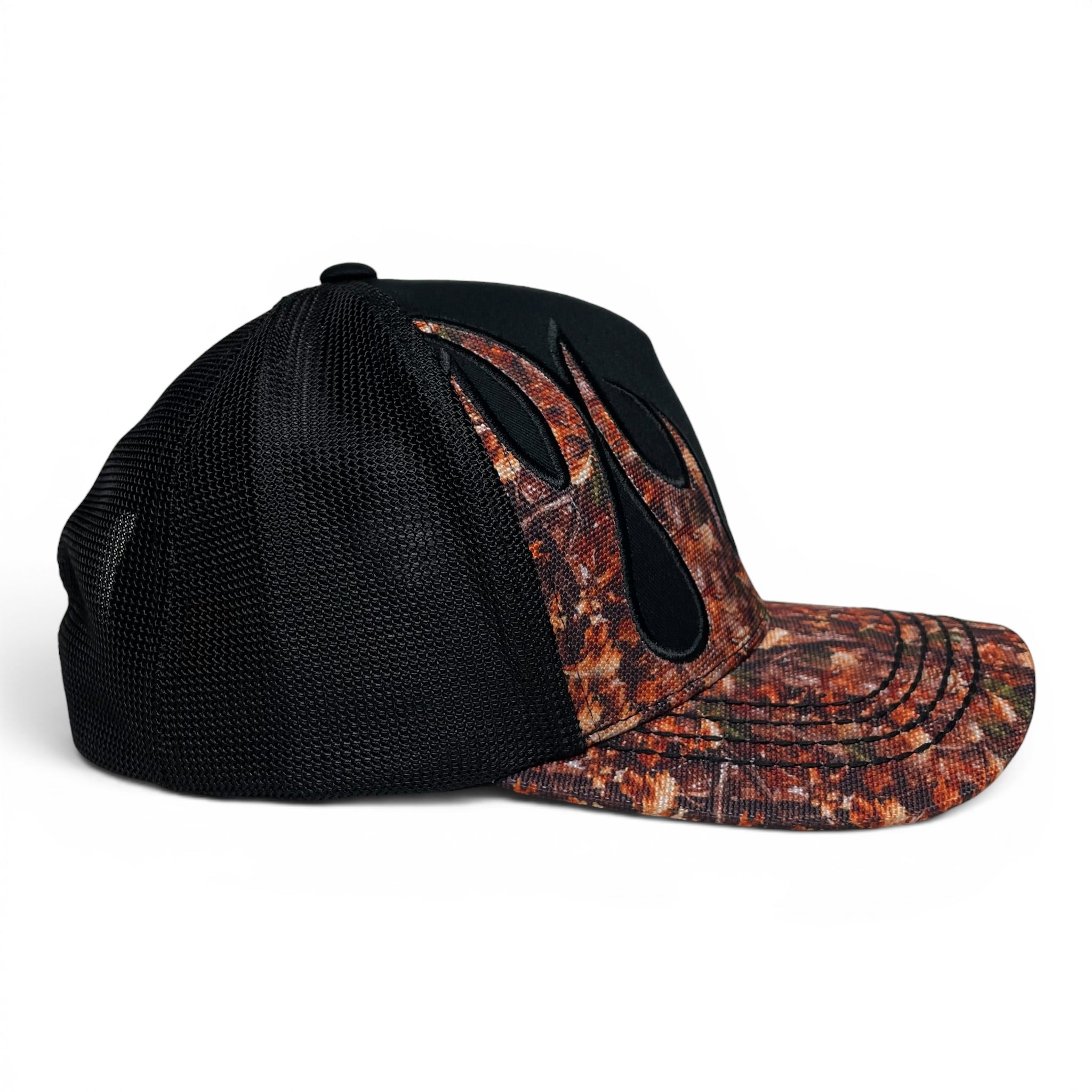 Hunter Deer Camo Flames Embroidered Baseball Snapback Cap