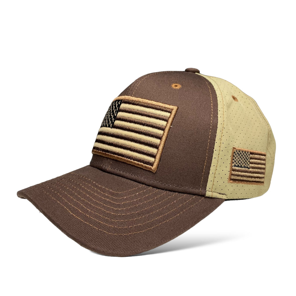 Wholesale Brown Baseball Cap with Embroidered USA Flag Patch