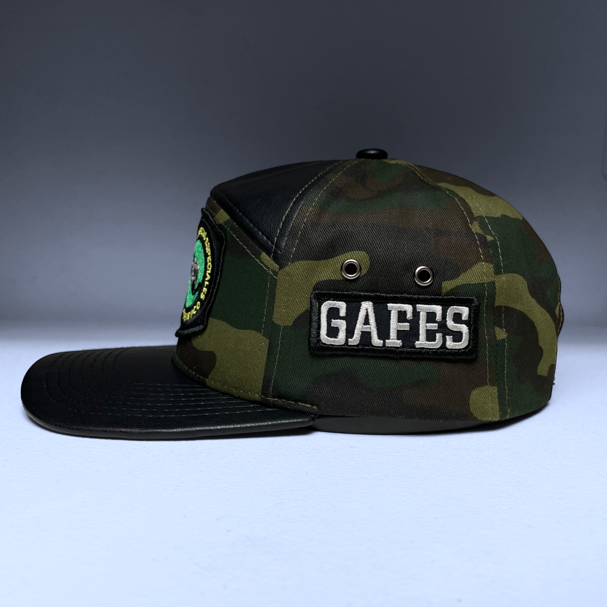 GAFES Mexico Fuerzas Especiales Camo Snapback Hat with PU Leather Brim