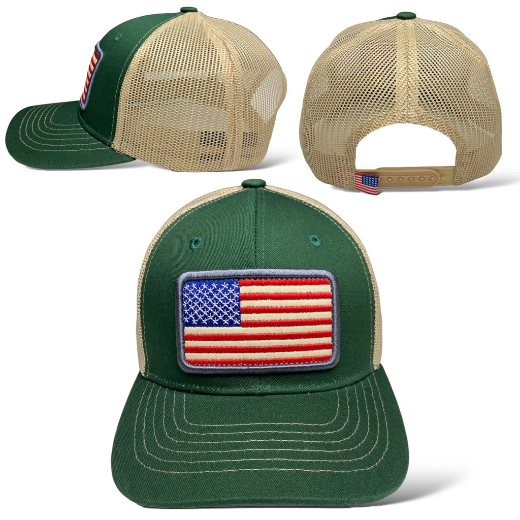 Embroidered American Flag Snapback Trucker Mesh Cap - Patriotic USA Hat