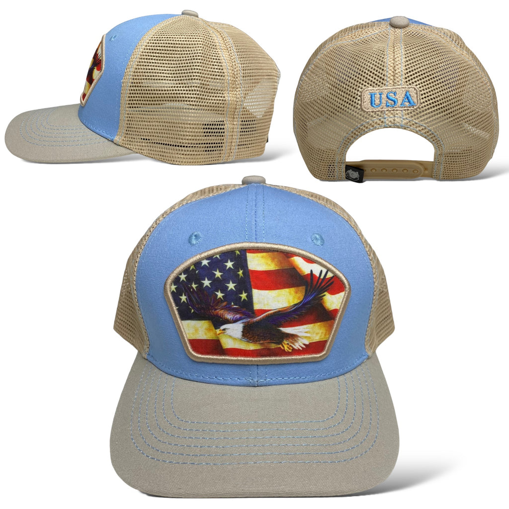 USA Eagle Flag Trucker Cap - Patriotic Hat with Printed Patch