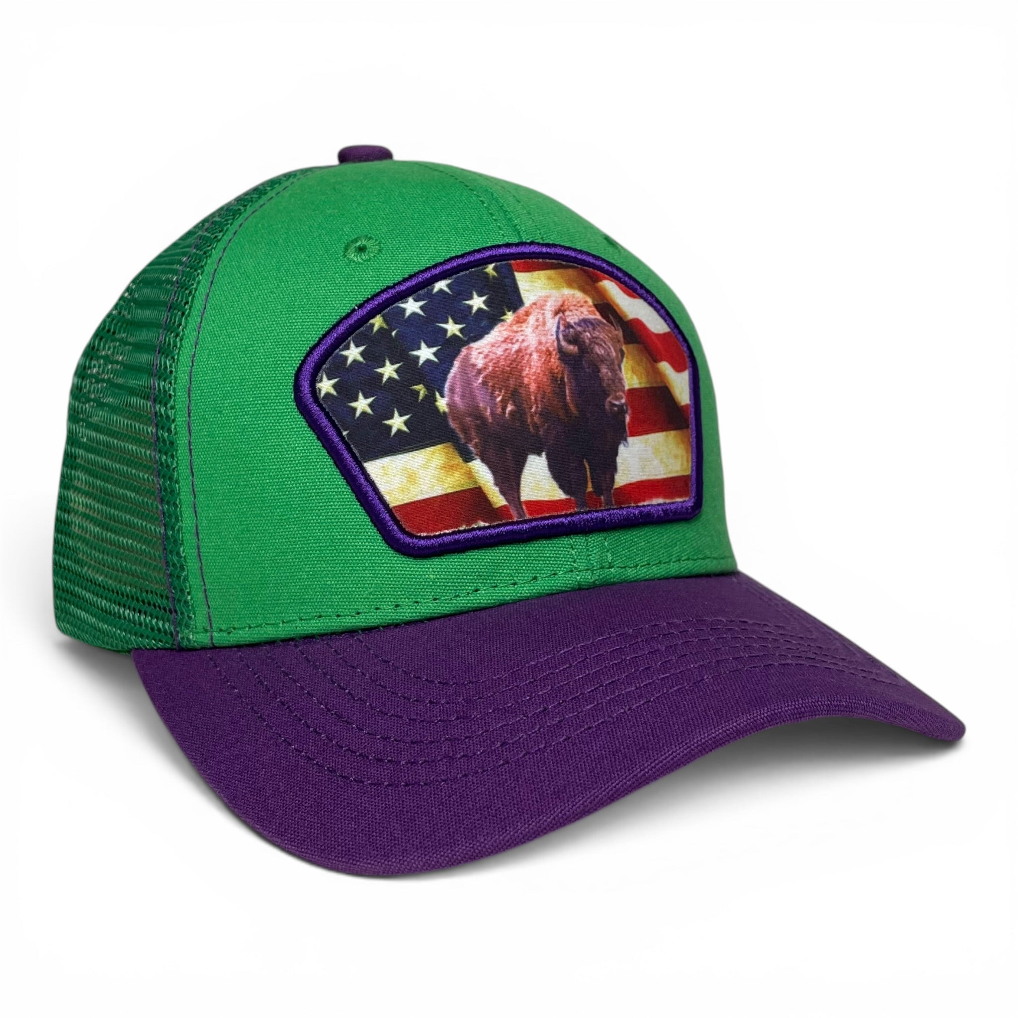 United States America USA Flag Bison Buffalo Patch Snapback Cap