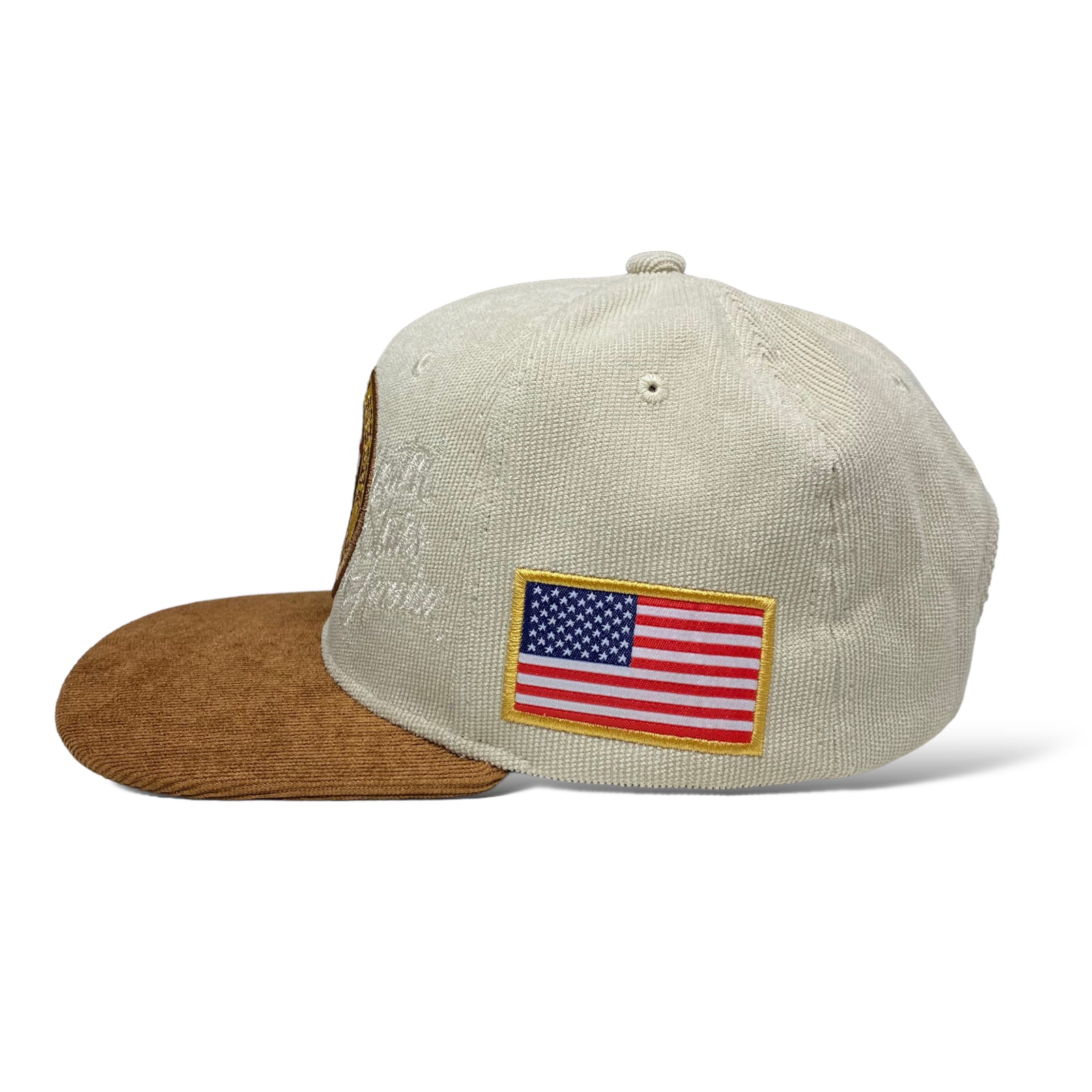 USA Flag Eagle Embroidered Snapback Cap, Corduroy, Flat Brim