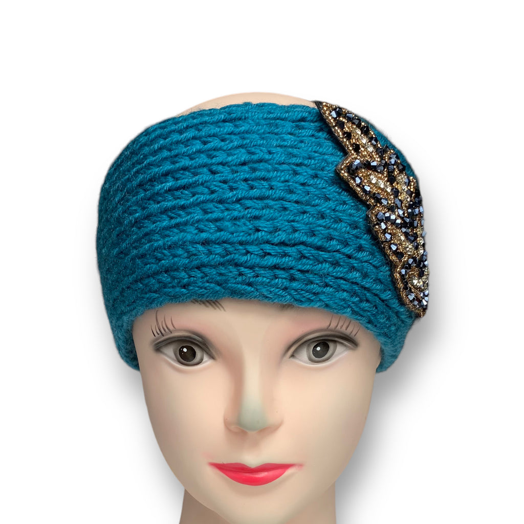 Women's Winter Knit Wool Headband – Ear Warmer Turban Hat - Aqua blue