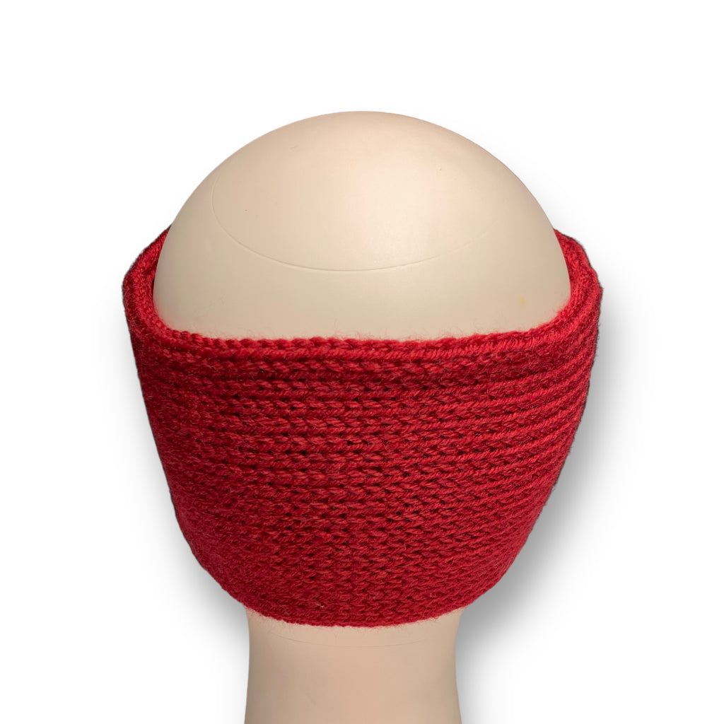 Women's Winter Knitted Ear Warmer Headband with Faux Pearl Beads – Red