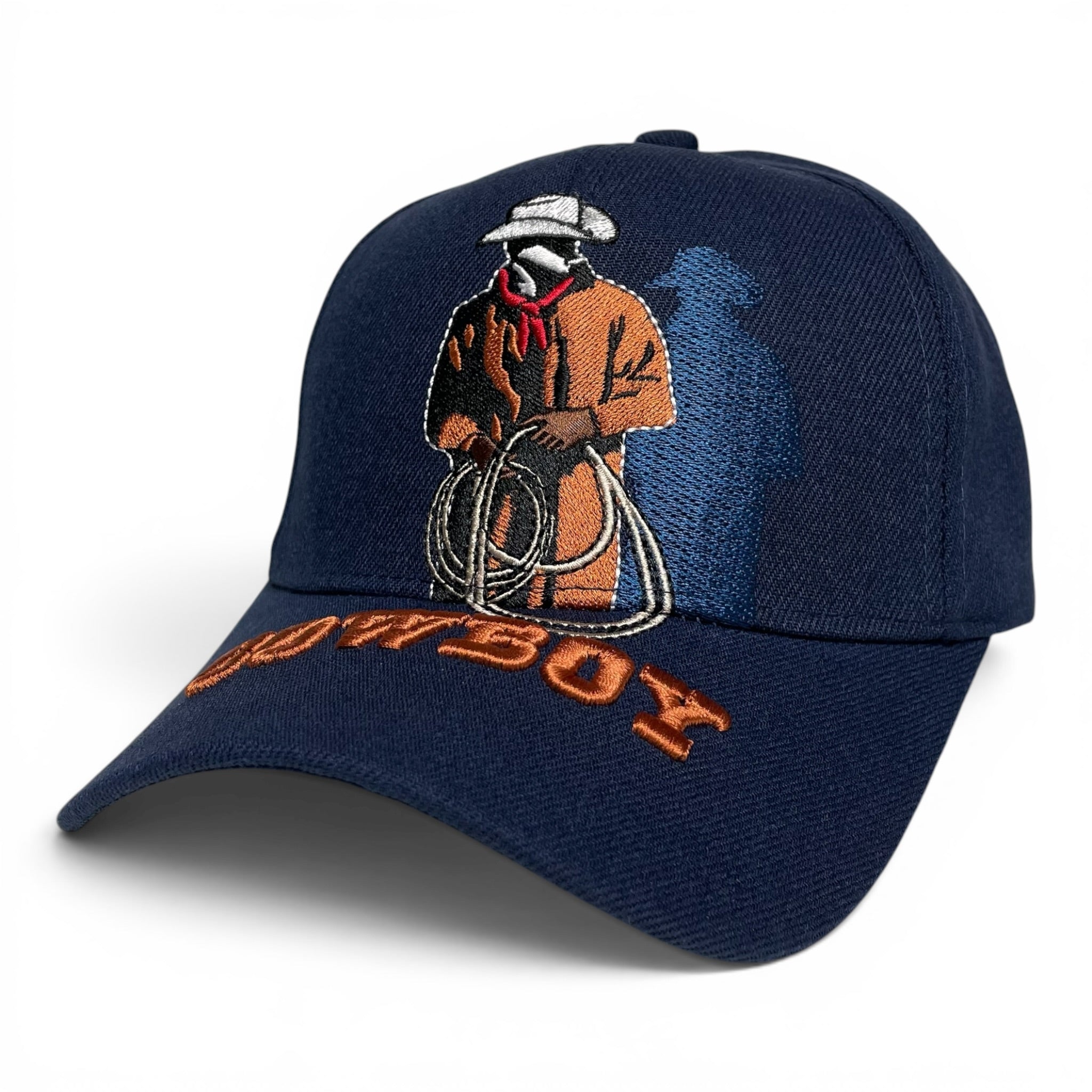 Cowboy Embroidered Navy Baseball Cap, Western Rodeo Hat for Men
