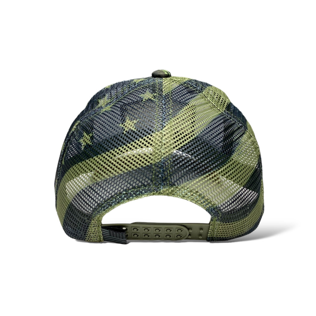 Camouflage Trucker Hat with Embroidered USA Flag - Tree and Leaf Pattern Cap