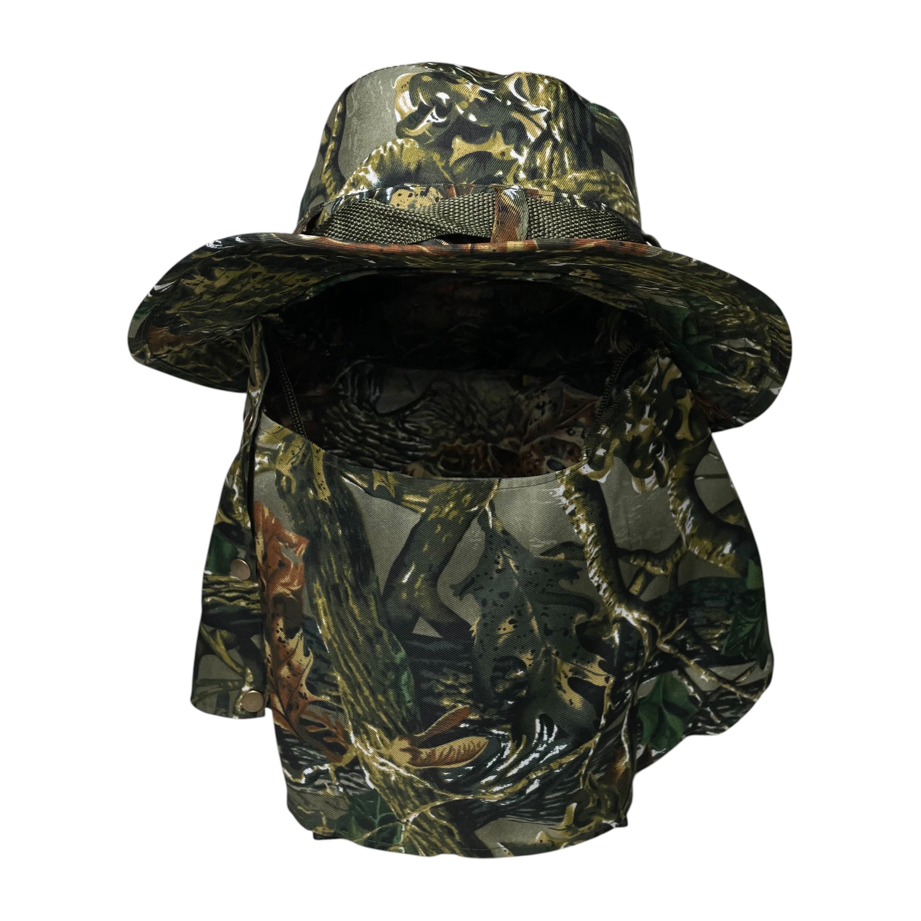 Camouflage Sun Hat, Neck and Face Flap, One Side Removable, Fishing, hunting