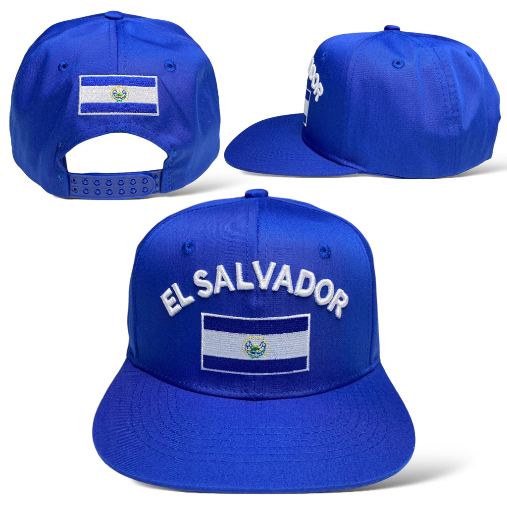 El Salvador Flag Embroidered Flat Brim Snapback Cap - Patriotic Salvadoran Hat