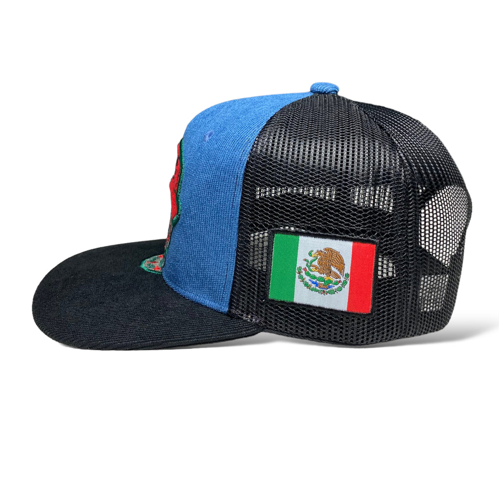 Traditional Mexican Skull Embroidered Flat Brim Corduroy Snapback Cap