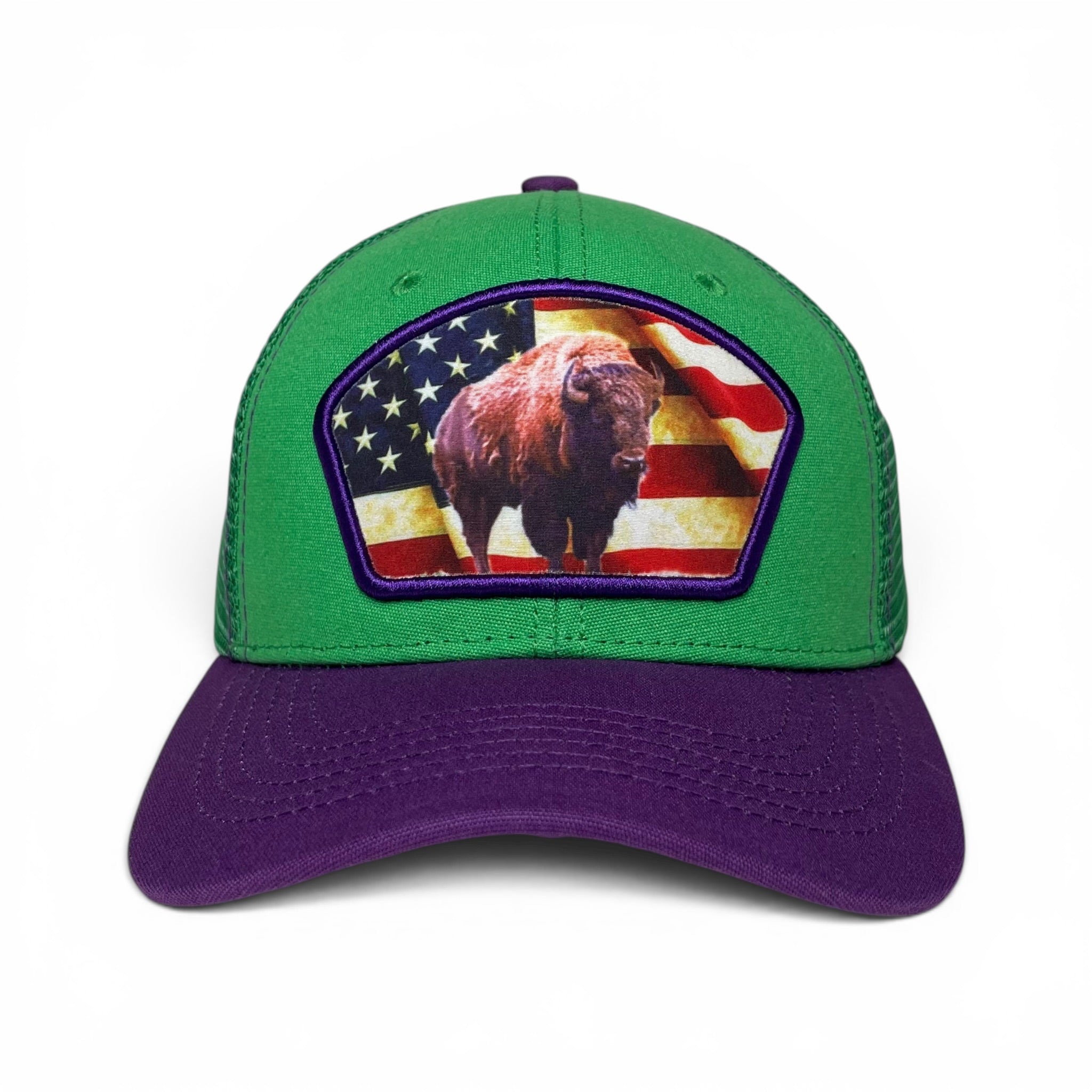 United States America USA Flag Bison Buffalo Patch Snapback Cap