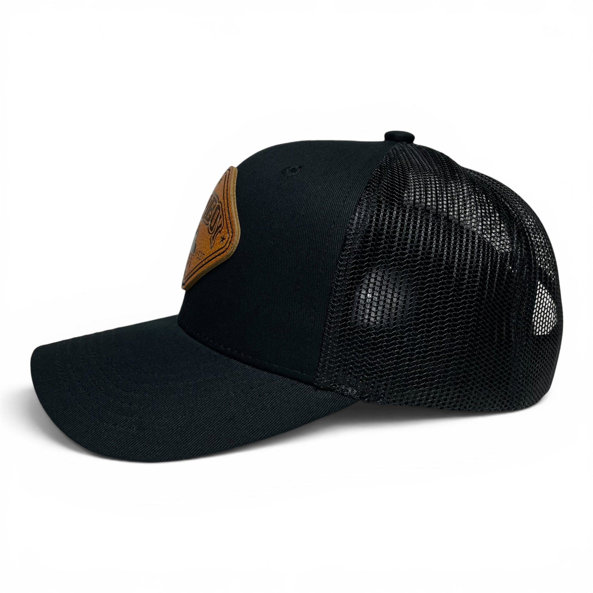 Cowboy Rodeo Western Trucker Hat with Leather Patch