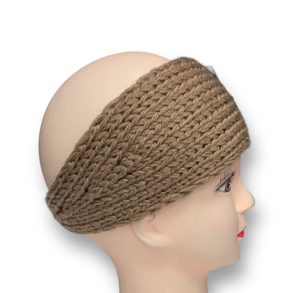 Women's Winter Knit Wool Headband – Ear Warmer Turban Hat - Brown