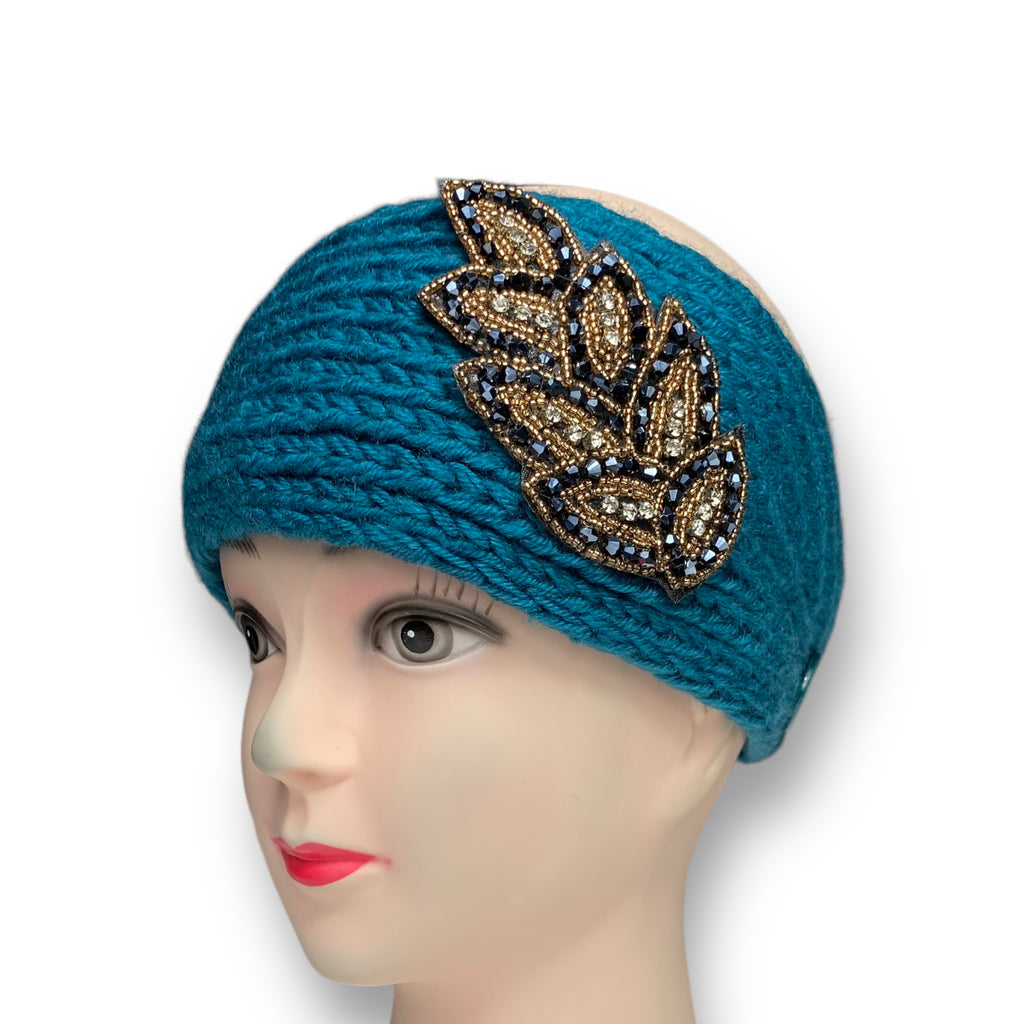 Women's Winter Knit Wool Headband – Ear Warmer Turban Hat - Aqua blue