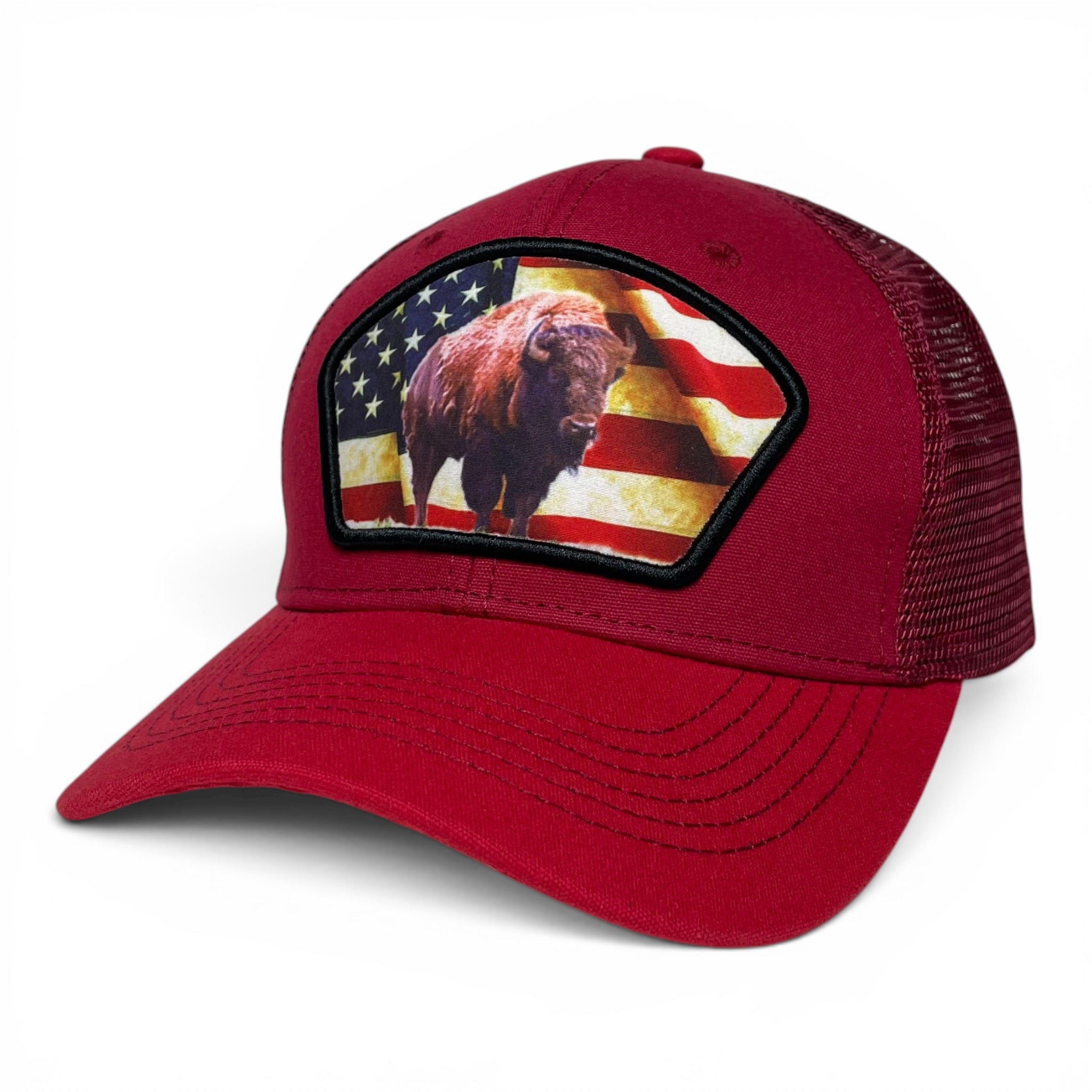 United States USA Flag Bison Buffalo Patch Snapback Trucker Hat