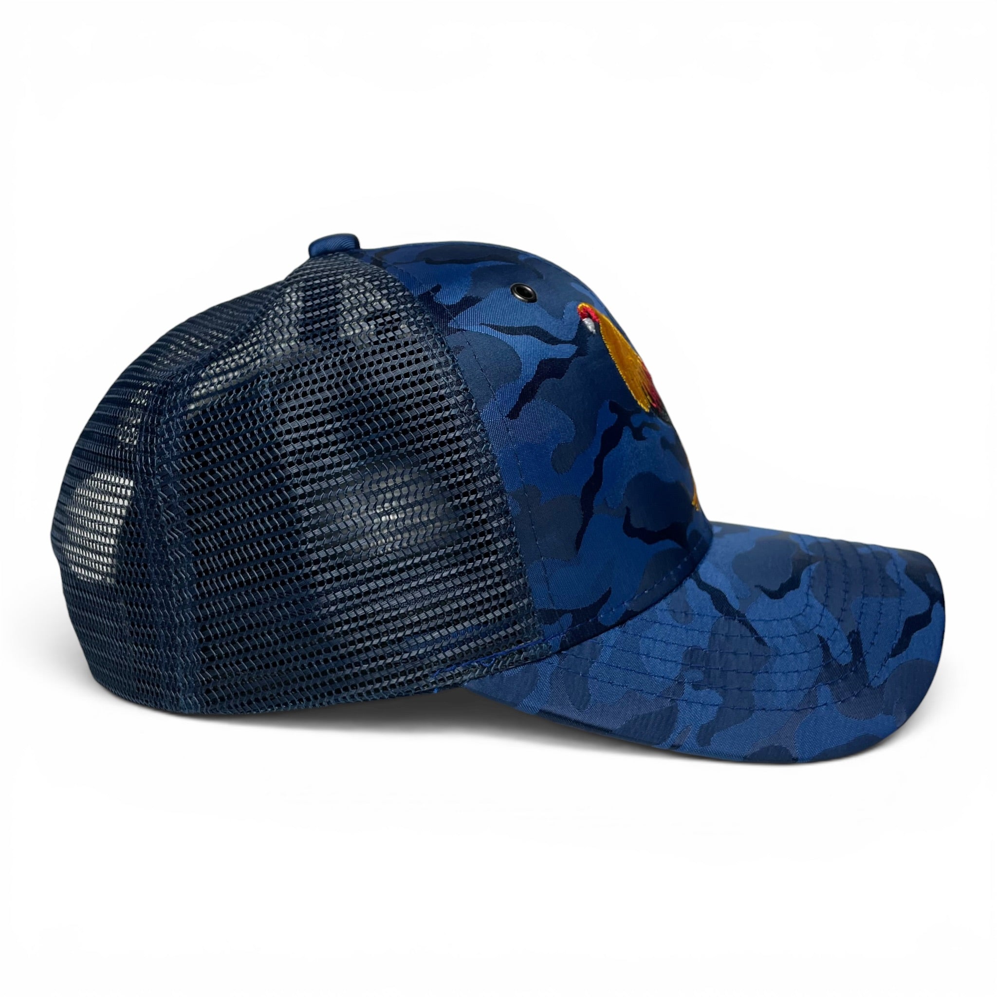 Rooster Embroidered Trucker Snapback Cap Blue Camo Rodeo Style