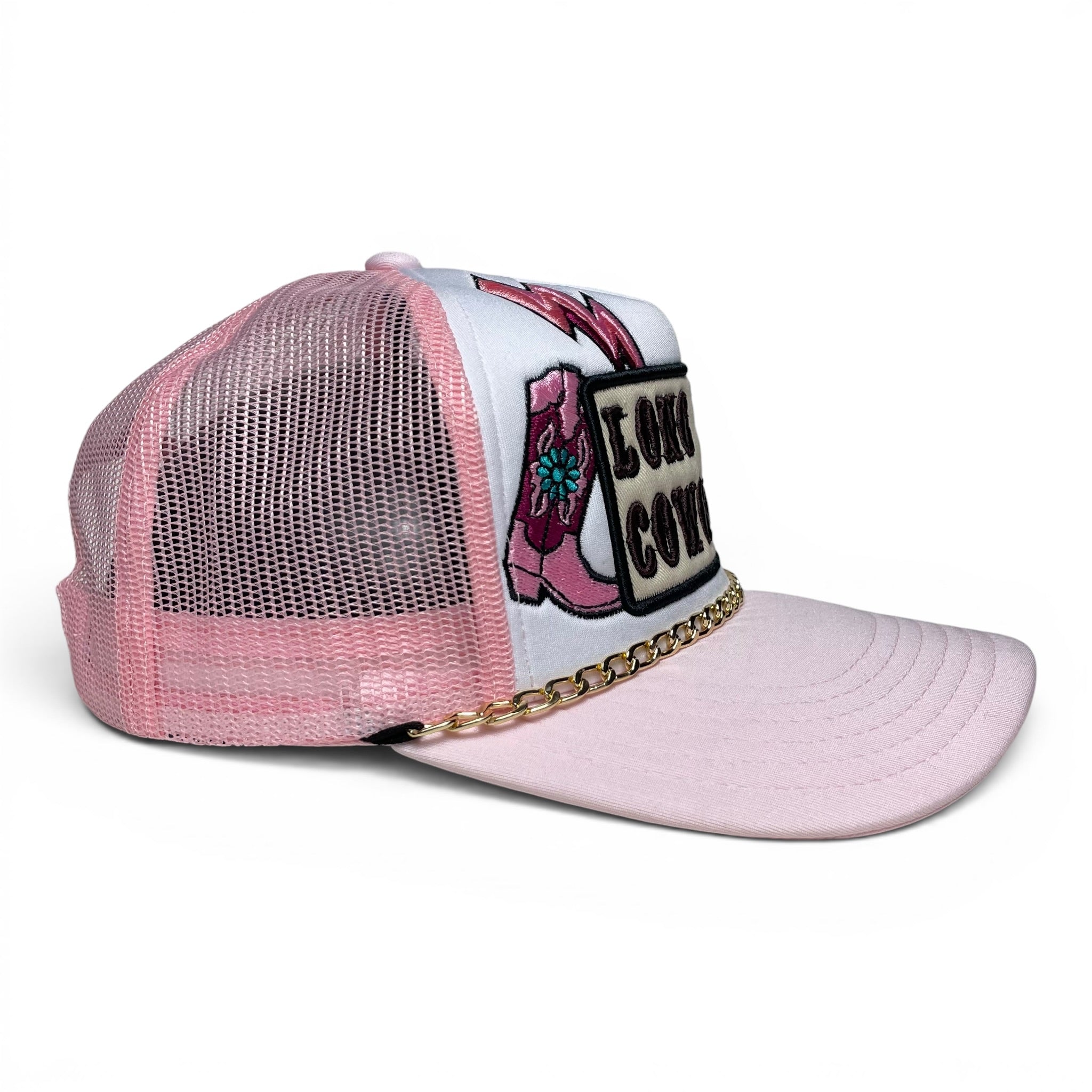 Women’s Cowgirl Boots Hat Embroidered Cap with Gold Chain