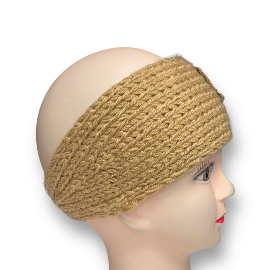 Women's Winter Knit Wool Headband – Ear Warmer Turban Hat - Beige