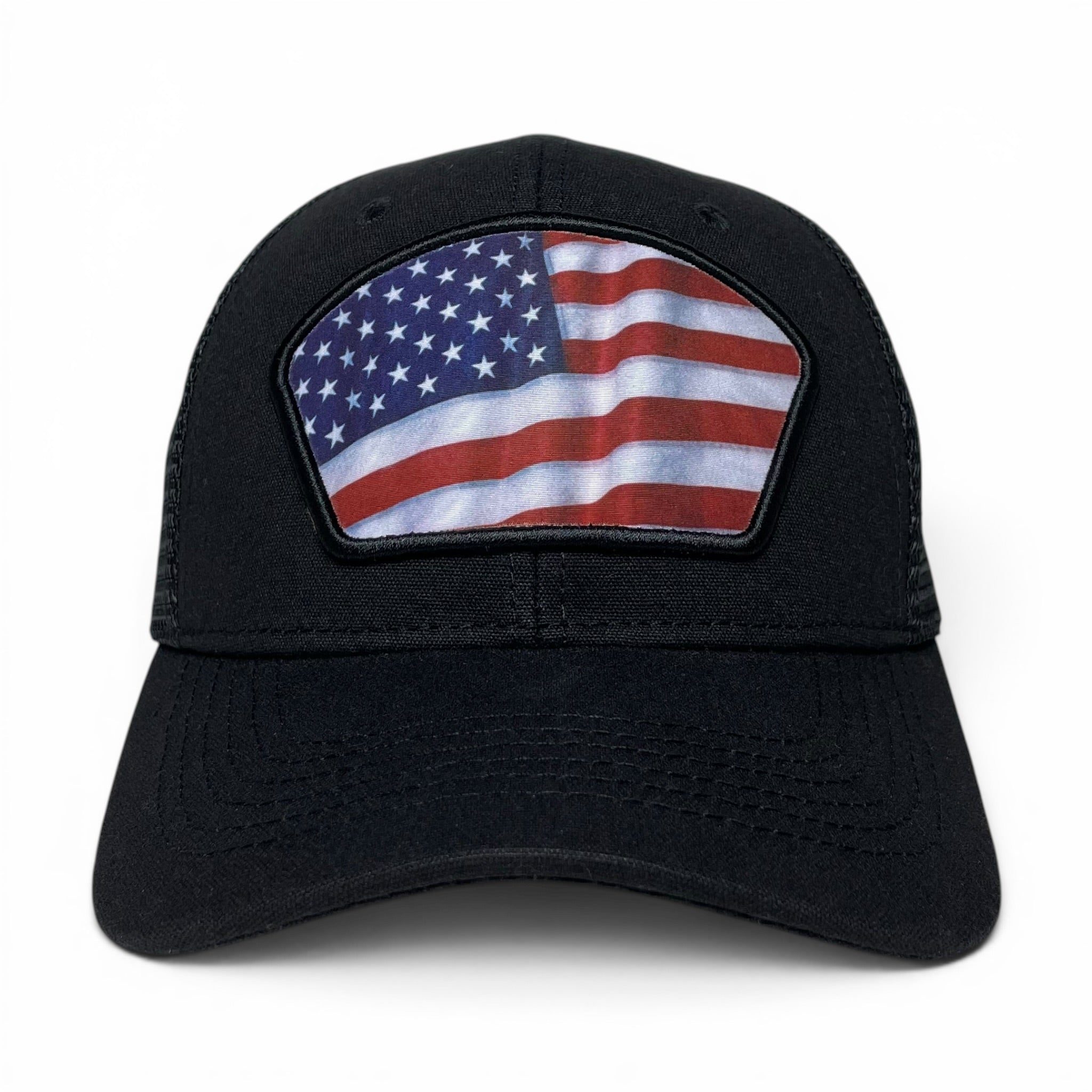 American Flag Patch Trucker Snapback Hat