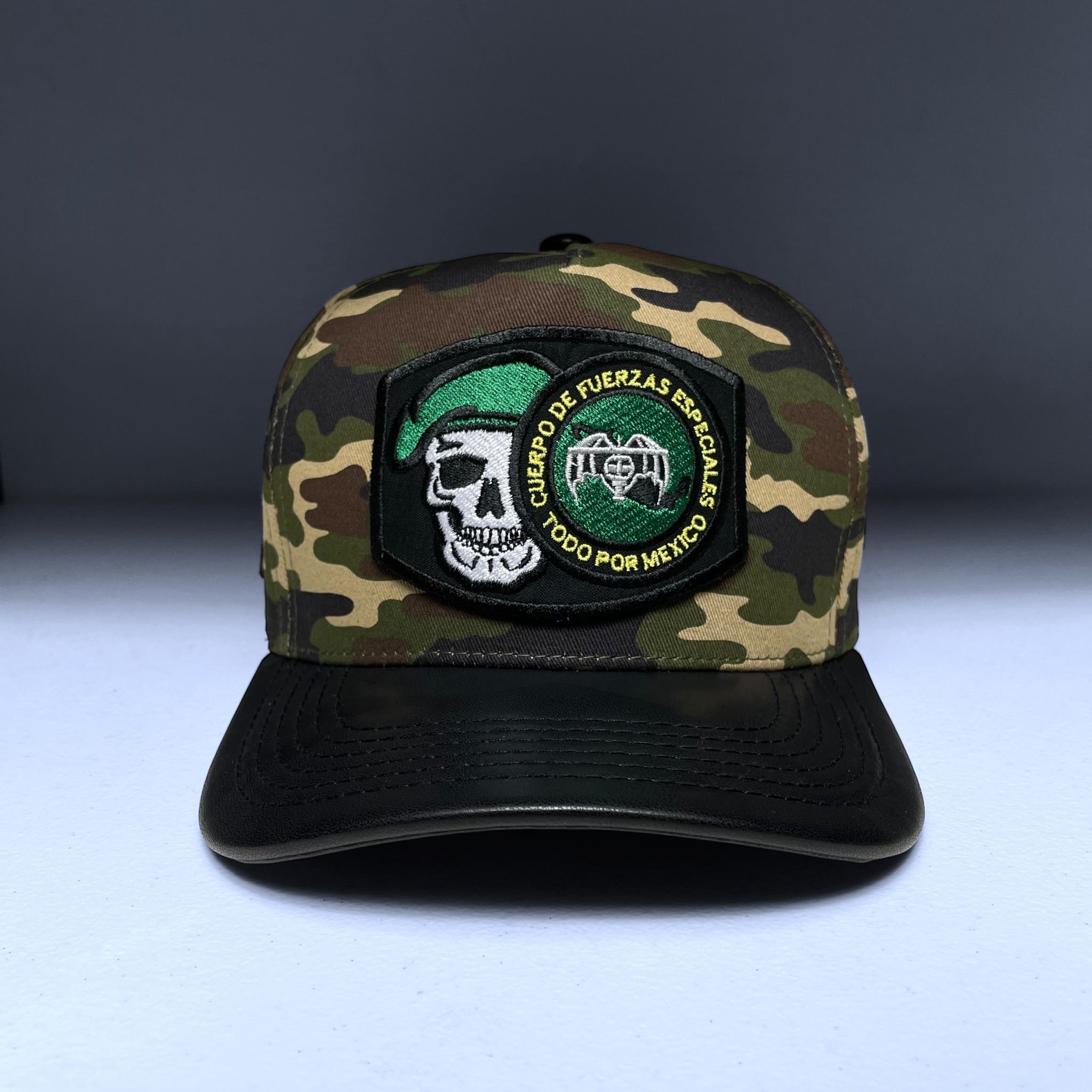 GAFES Mexico Fuerzas Especiales Camo Snapback Hat with PU Leather Brim