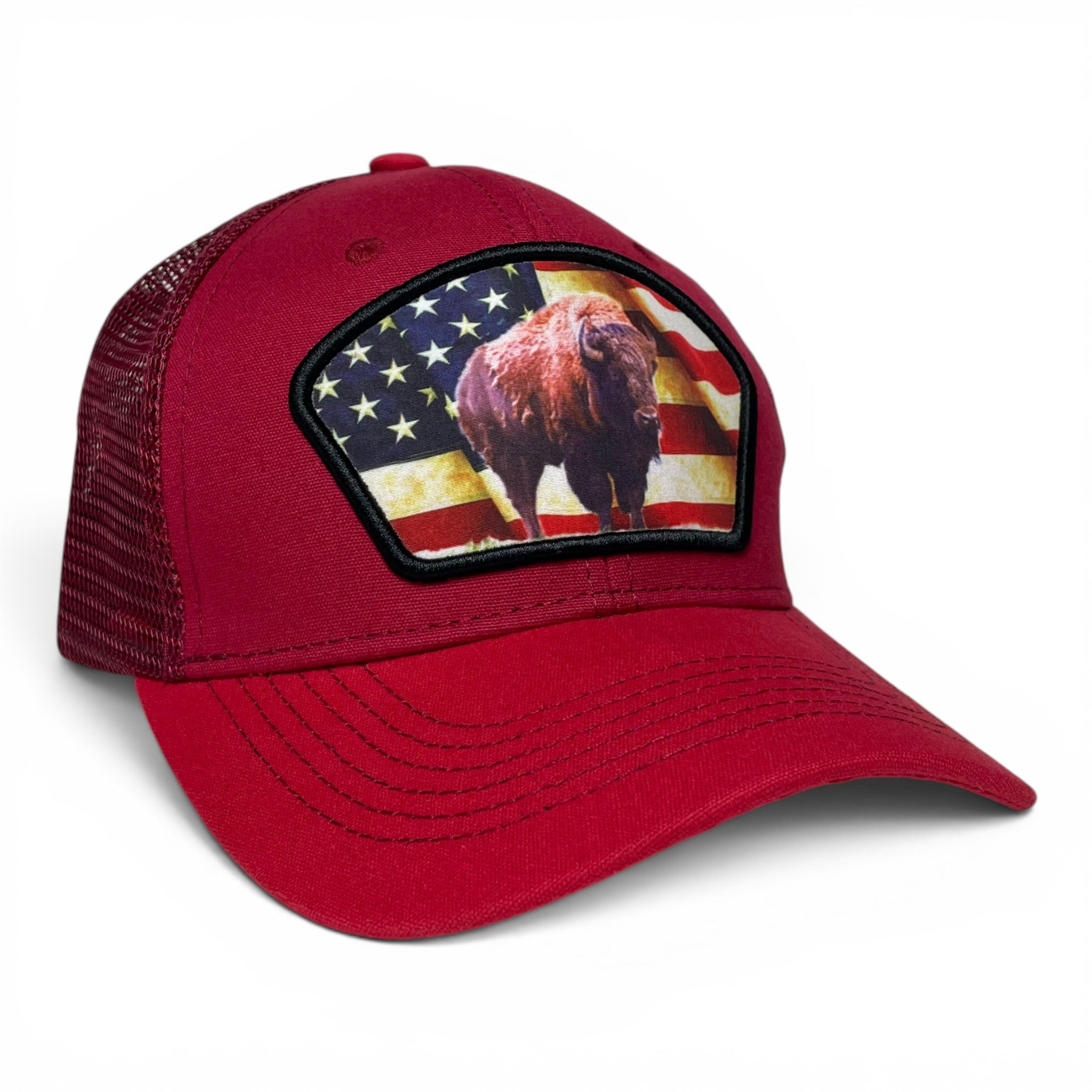 United States USA Flag Bison Buffalo Patch Snapback Trucker Hat