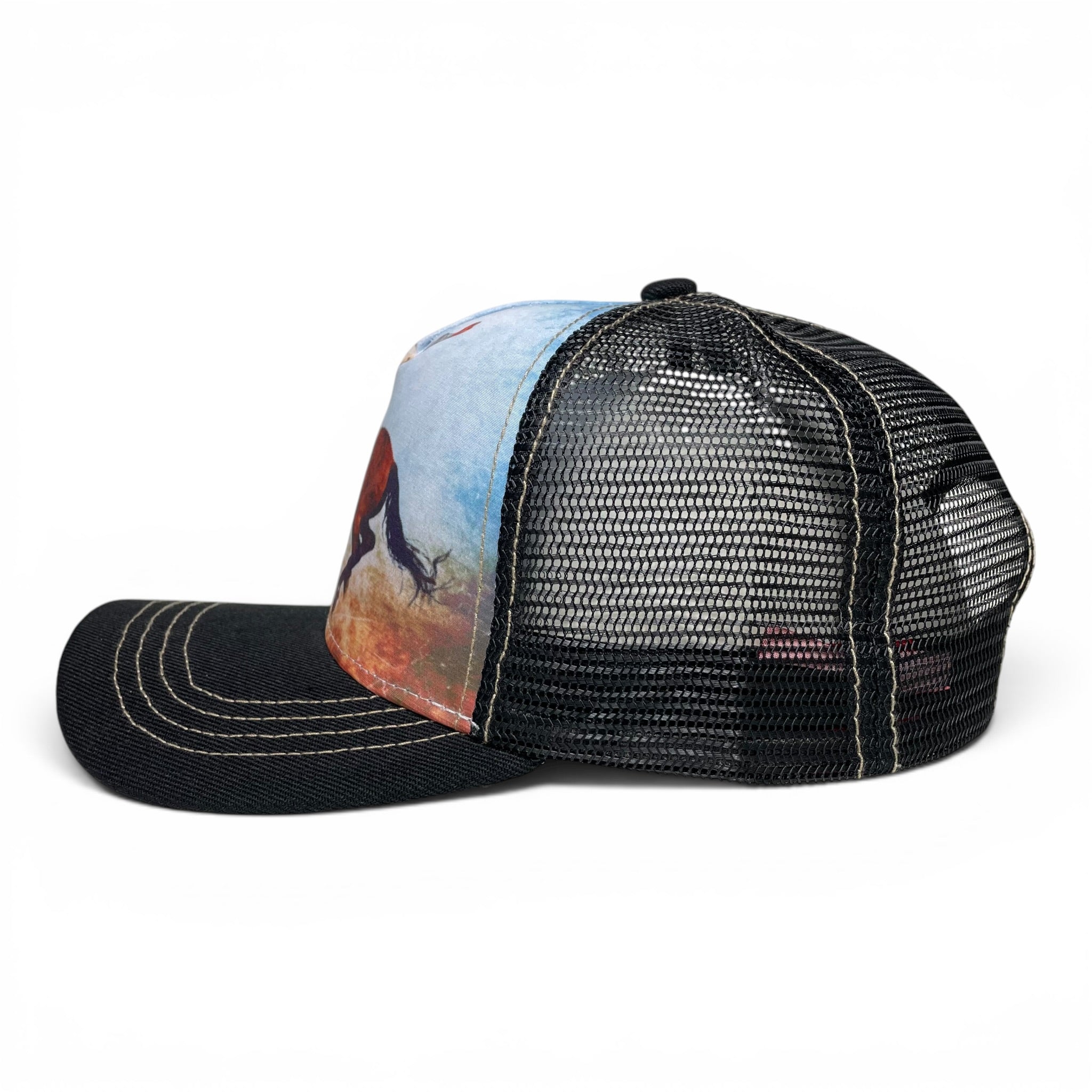 Cowboy Taming Bronco Adjustable Trucker Hat - Western Style Cap for Men and Women