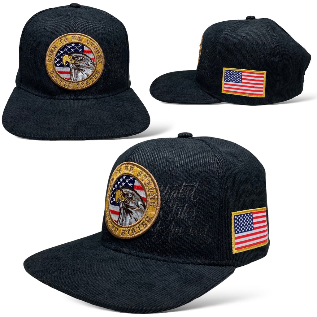 Born to be Strong Eagle Flag Corduroy Cap - USA Patriotic Hat - Embroidered