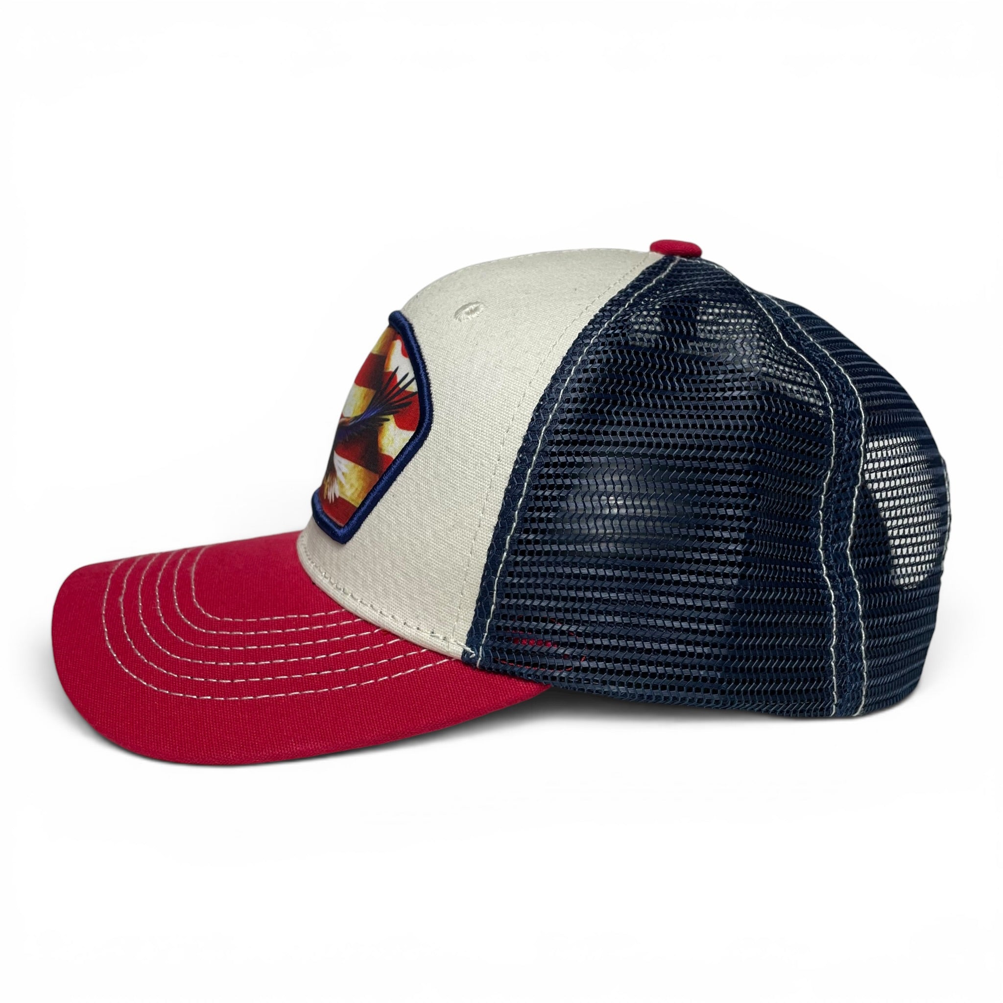 American Eagle United States Flag Patch Snapback Cap, Mesh Back