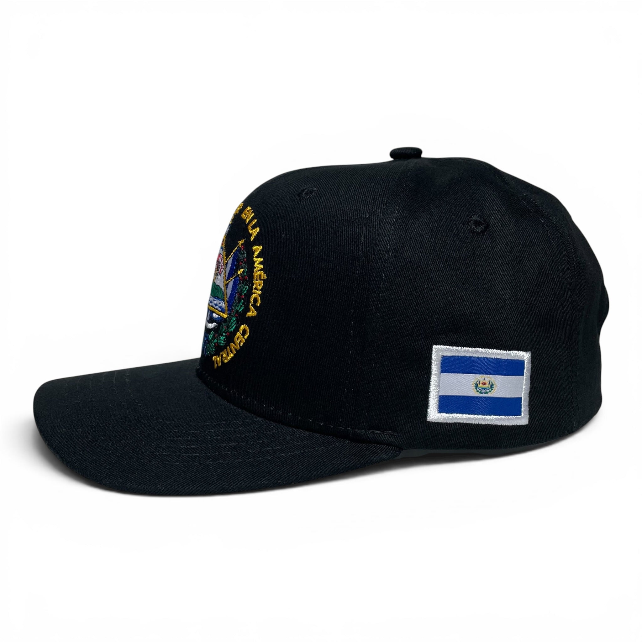 El Salvador Flag Snapback Cap, Embroidered, Black, Flat Brim