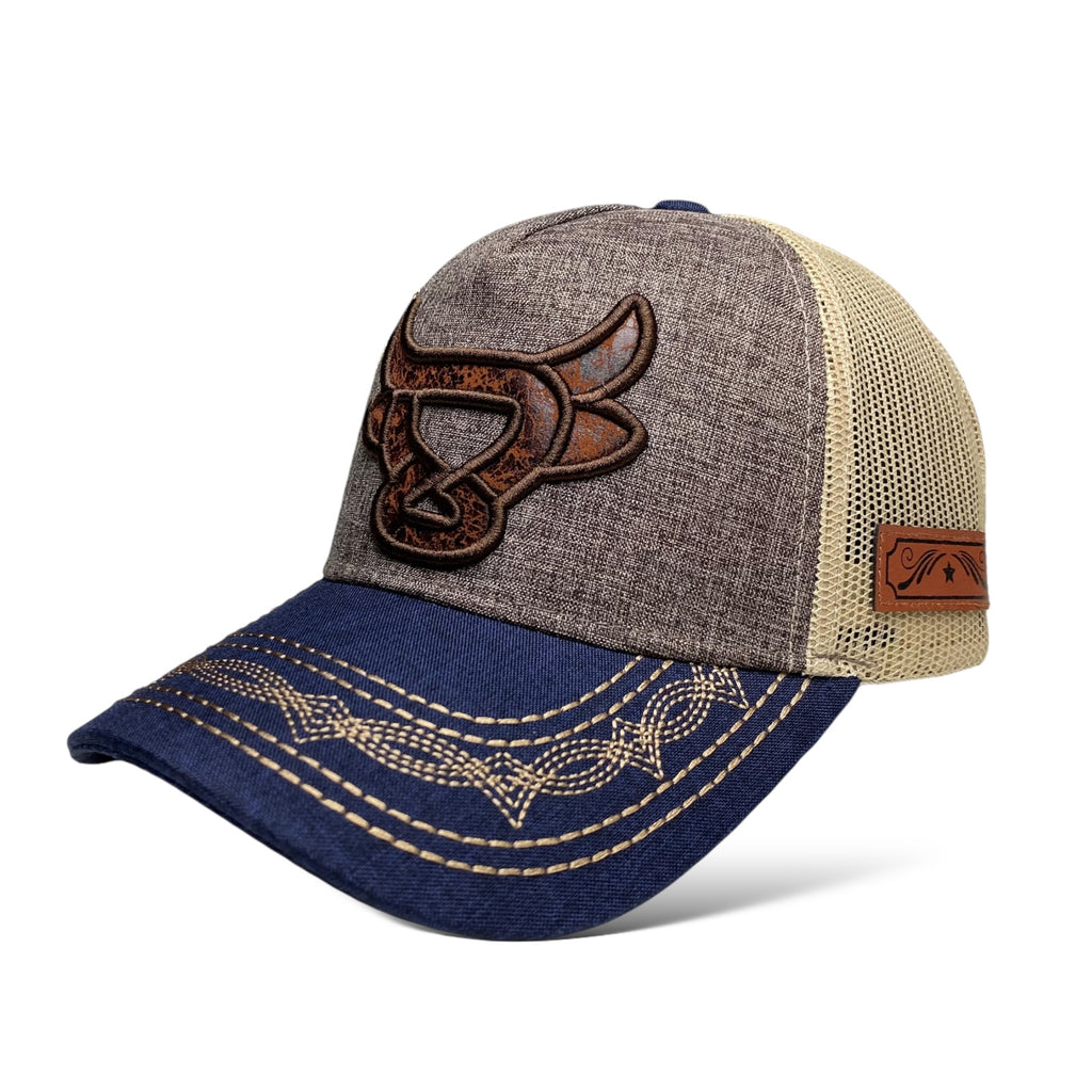 Wholesale Western Style Trucker Hat with 3D Bull Head Embroidery