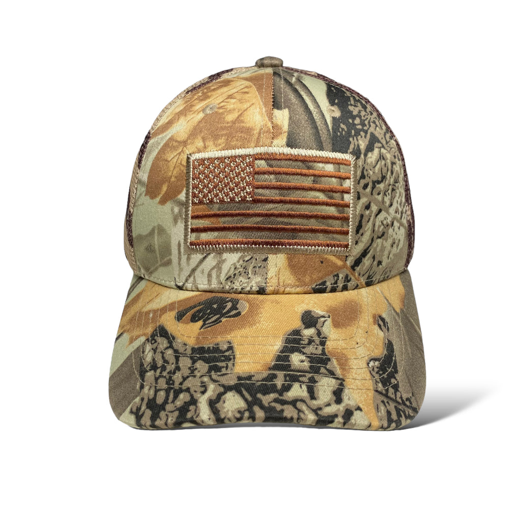 US American Flag Embroidered Patch Adjustable Camo Trucker Cap