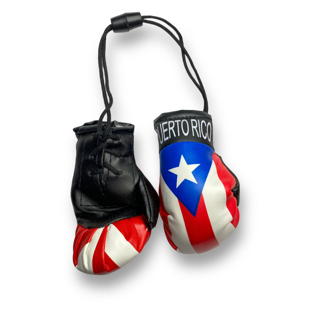 Boricua Pride: Mini Boxing Gloves with Puerto Rican Flag - Ideal for Car Rearview Mirror Mini Banner Display