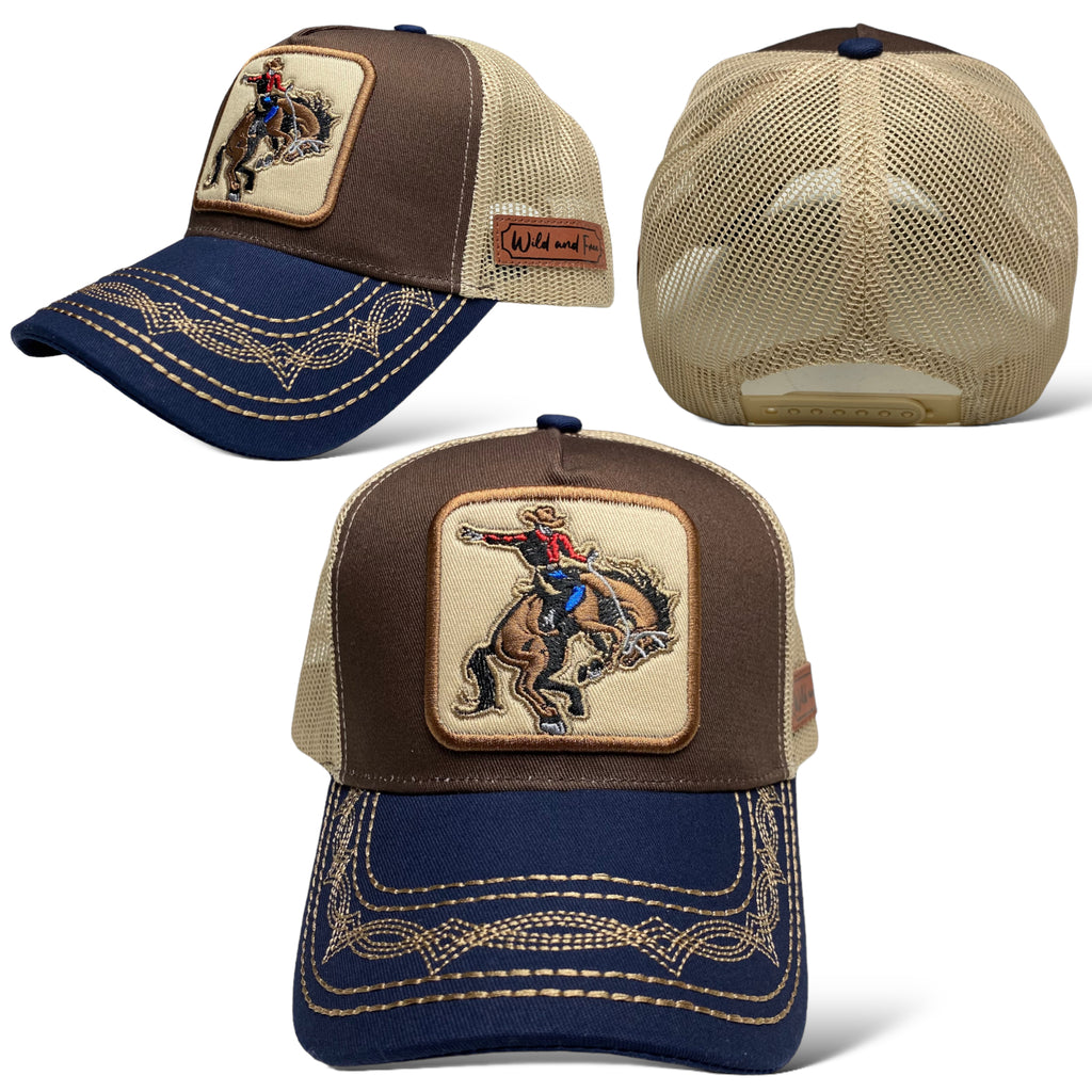 Cowboy Bucking Horse Bronc Riding Roundup Snapback Trucker Baseball Cap Hat