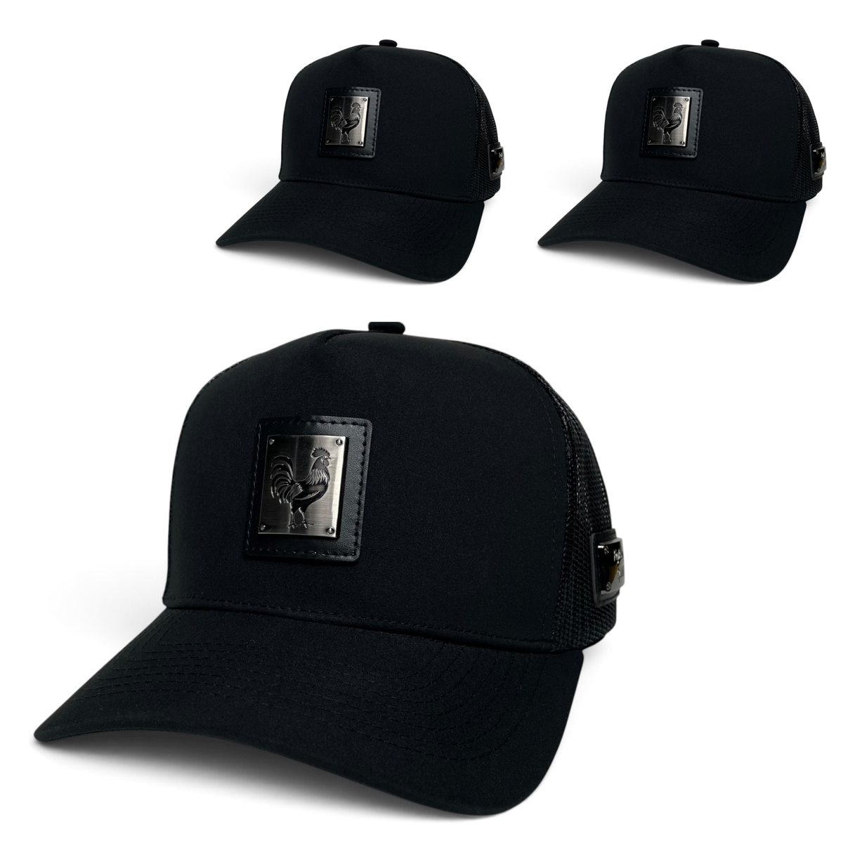 Rooster Metal Emblem Trucker Hat - Black