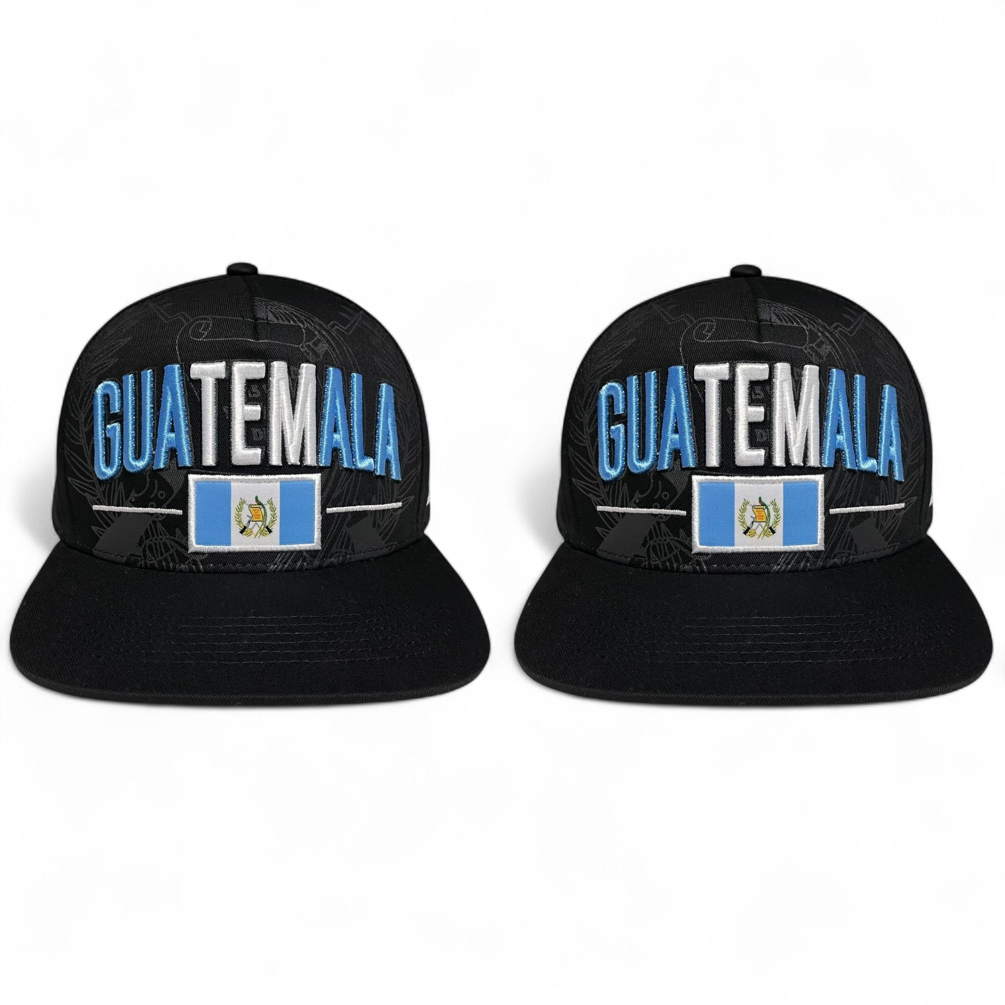 Pack of 2 Guatemala flag 3D embroidered snapback caps, adjustable closure, stylish patriotic design, ideal for casual wear or events.