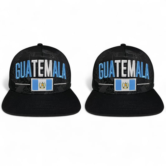 Pack of 2 Guatemala flag 3D embroidered snapback caps, adjustable closure, stylish patriotic design, ideal for casual wear or events.