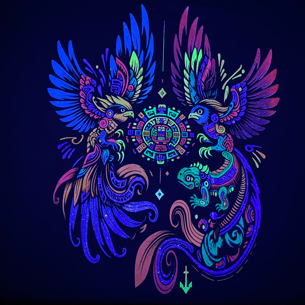 Quetzal Bird Print Design T-Shirt – Glows Under Neon or Black Light