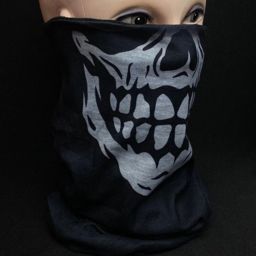 Skull Design Black Winter Thermal Face Mask, Warm Neck Gaiter Balaclava Unisex