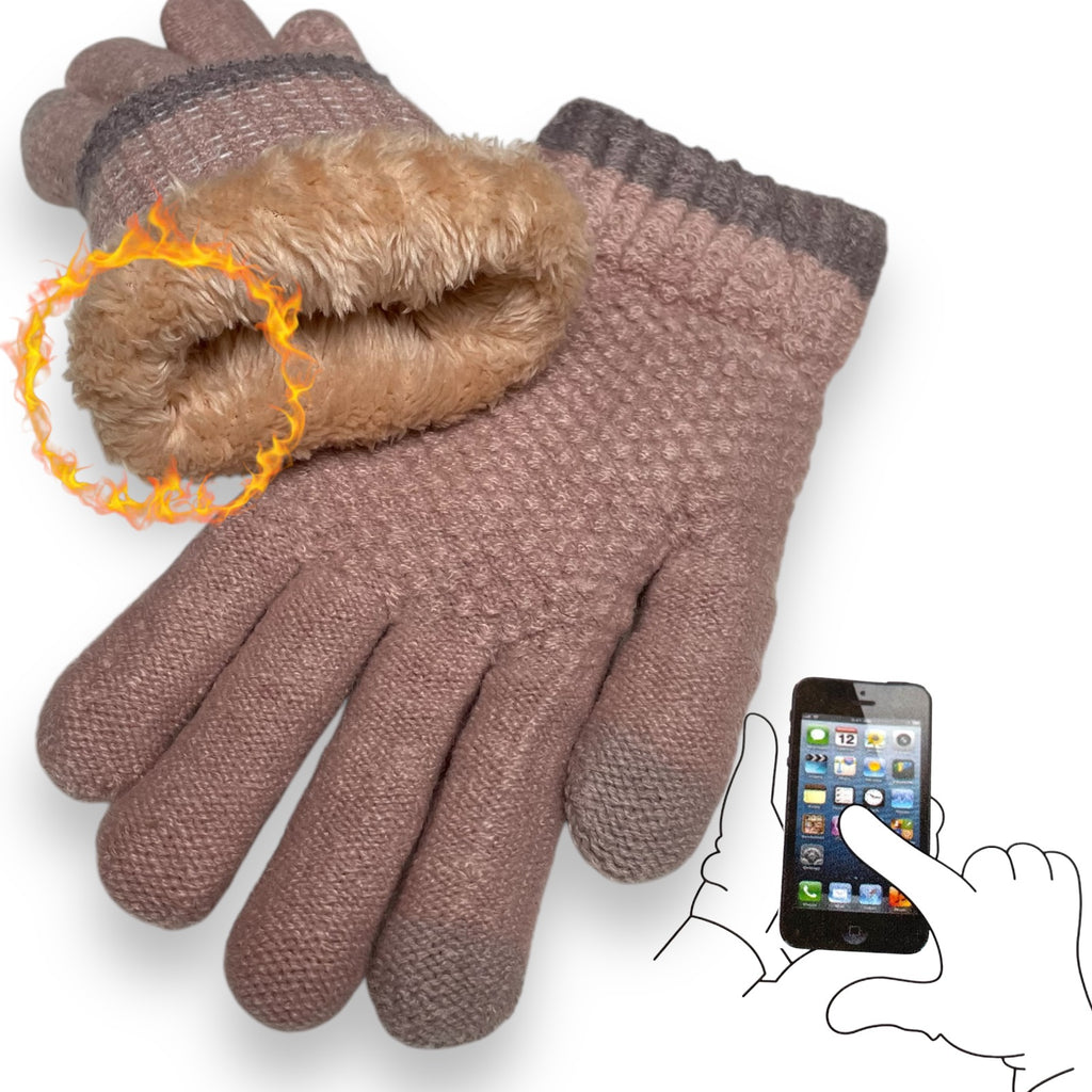 Women’s Winter Gloves - Warm Fleece-Lined Knit, 2-Finger Touch Screen Compatible