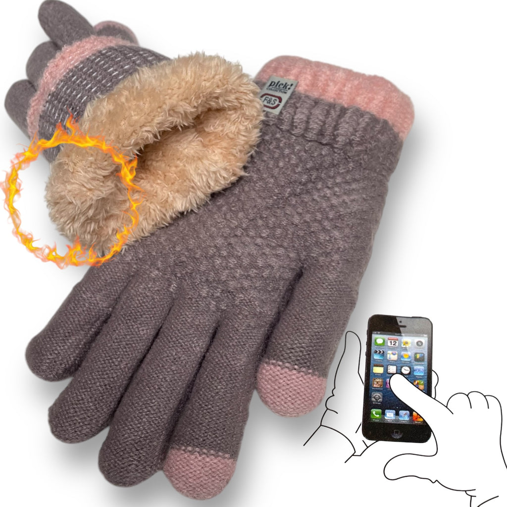 Women’s Winter Gloves - Warm Fleece-Lined Knit, 2-Finger Touch Screen Compatible