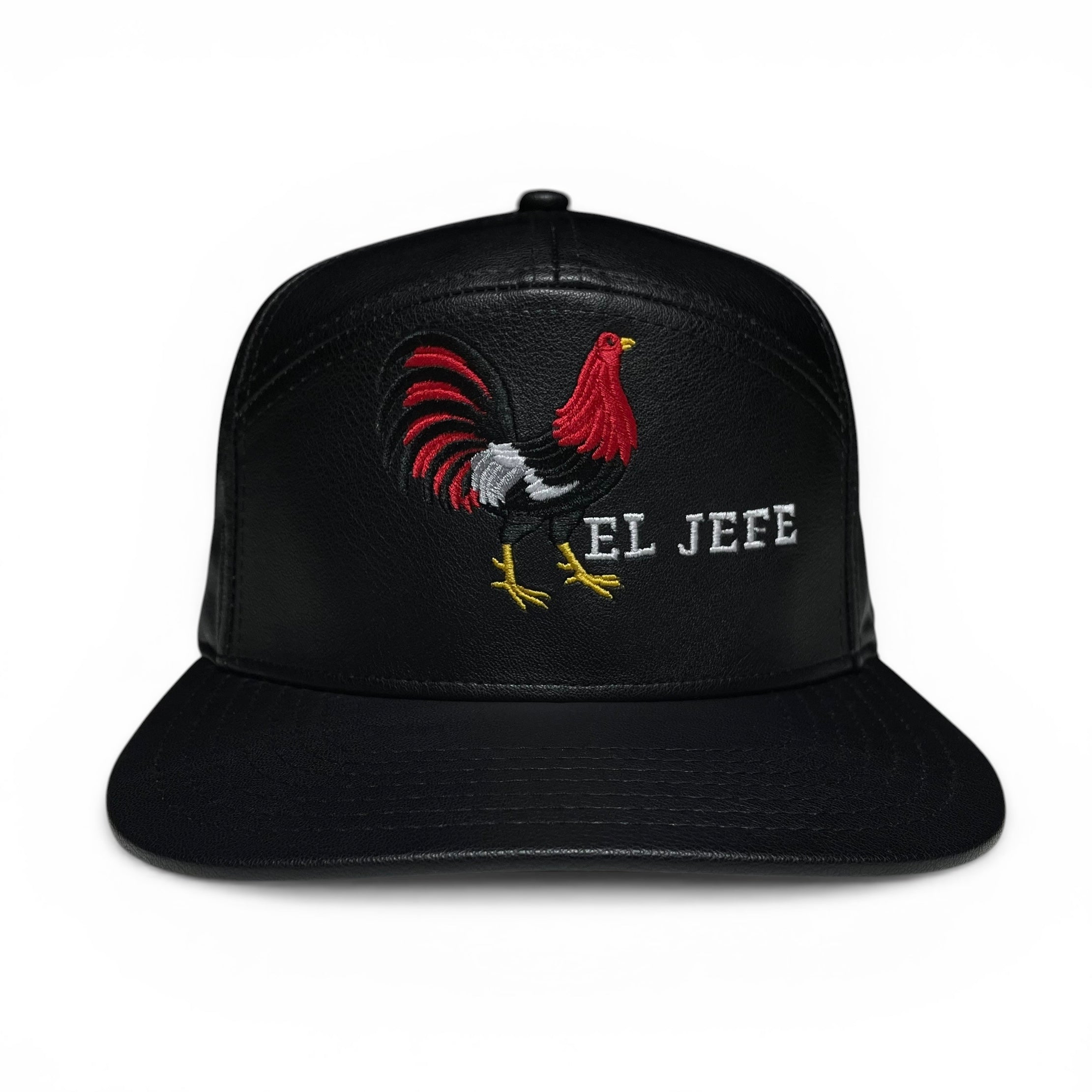 El Jefe Rooster Leather Snapback Camper Hat Black