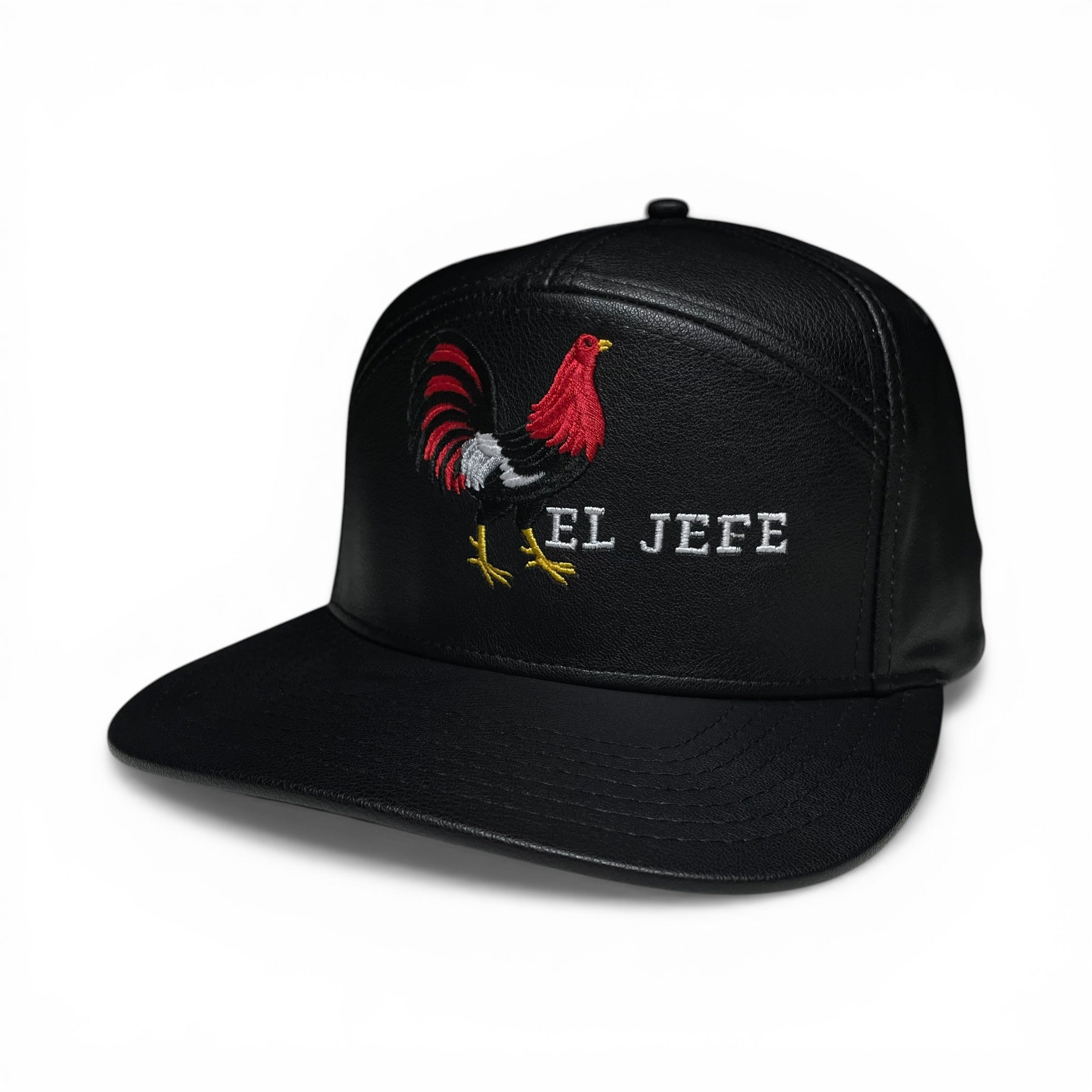 El Jefe Rooster Leather Snapback Camper Hat Black