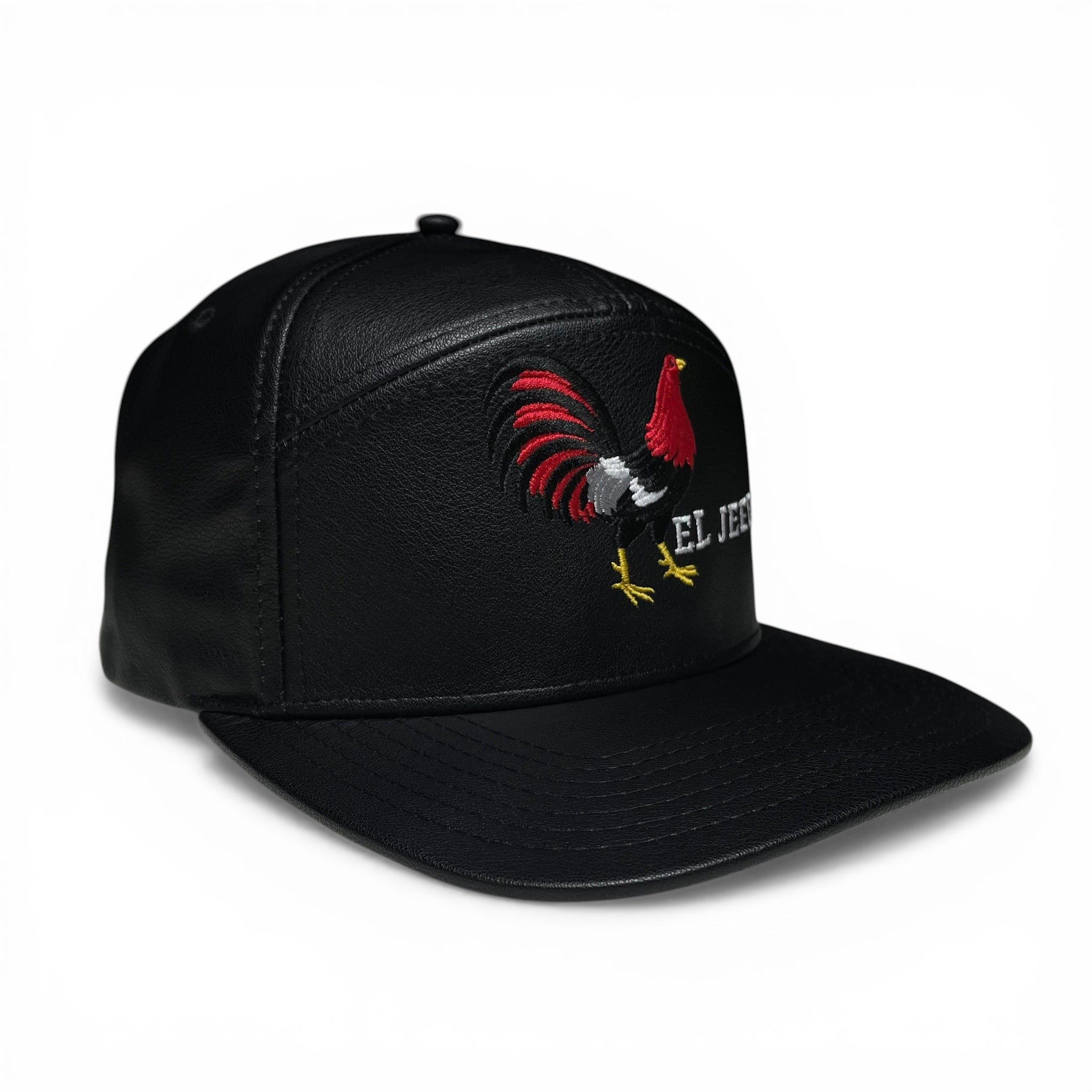 El Jefe Rooster Leather Snapback Camper Hat Black