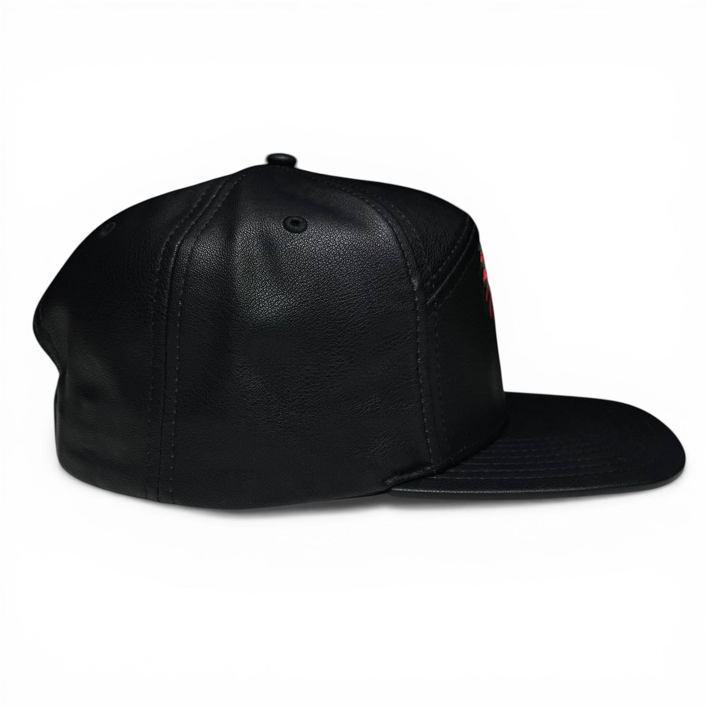 El Jefe Rooster Leather Snapback Camper Hat Black