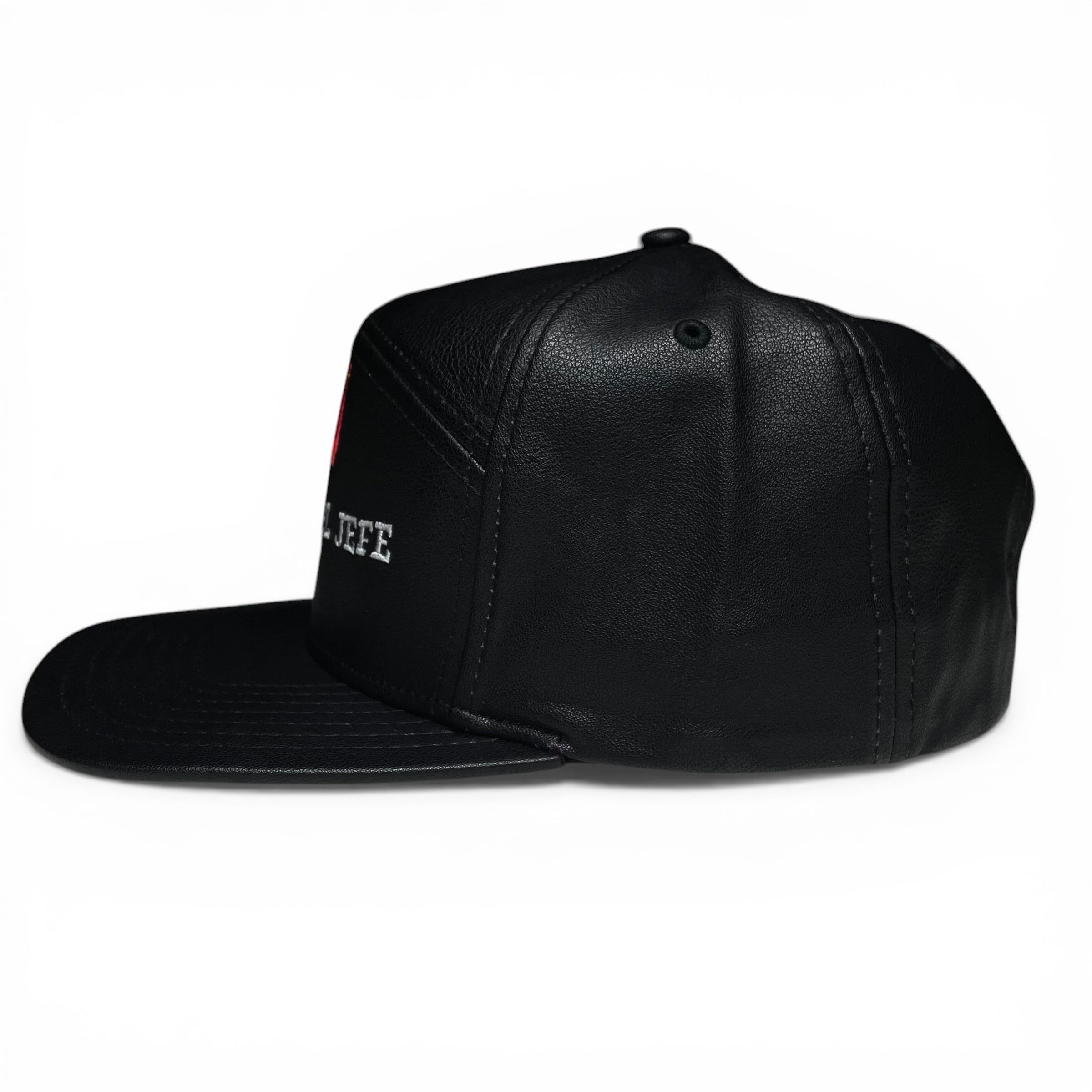 El Jefe Rooster Leather Snapback Camper Hat Black