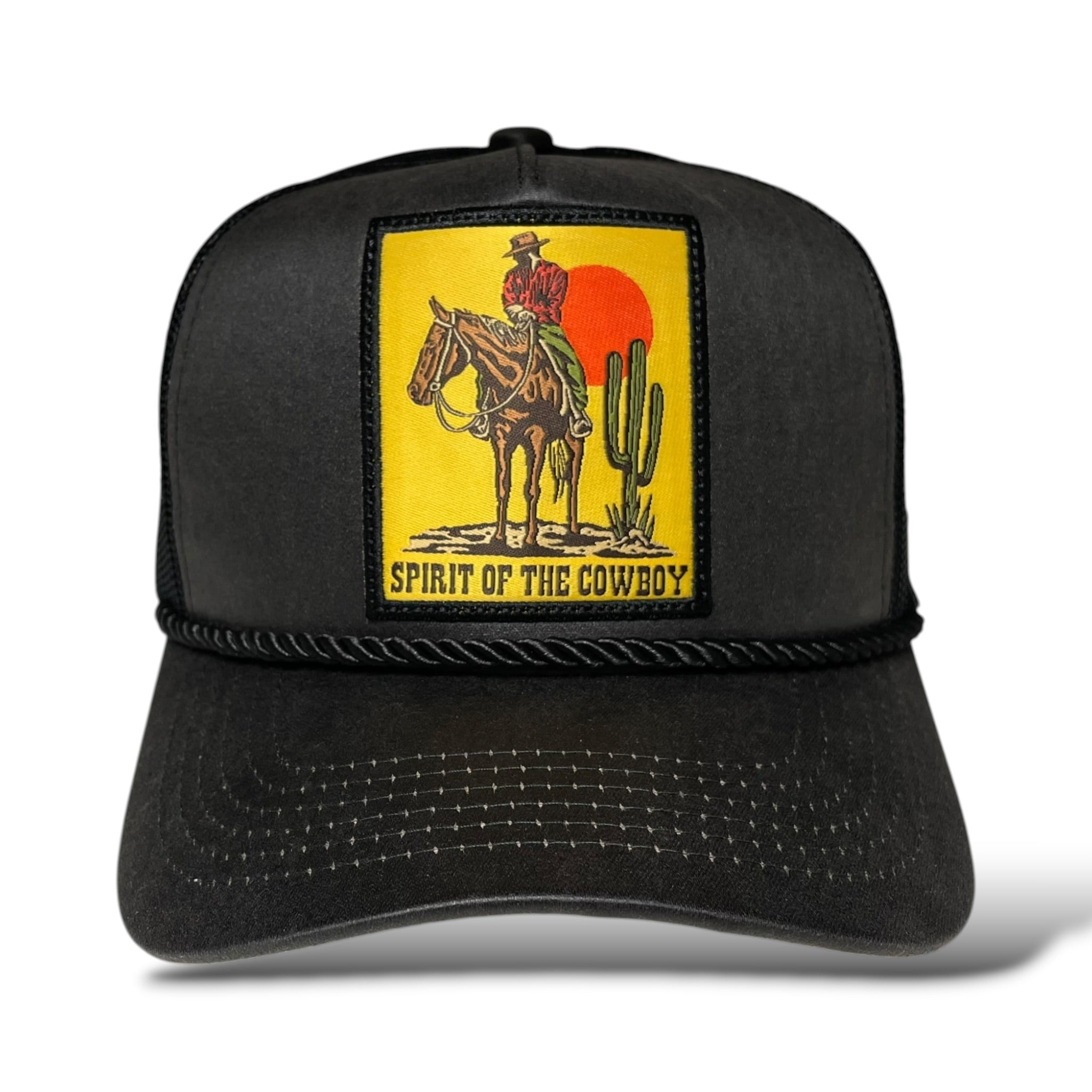 Western Cowboy Horse Patch Black Mesh Back Trucker Hat